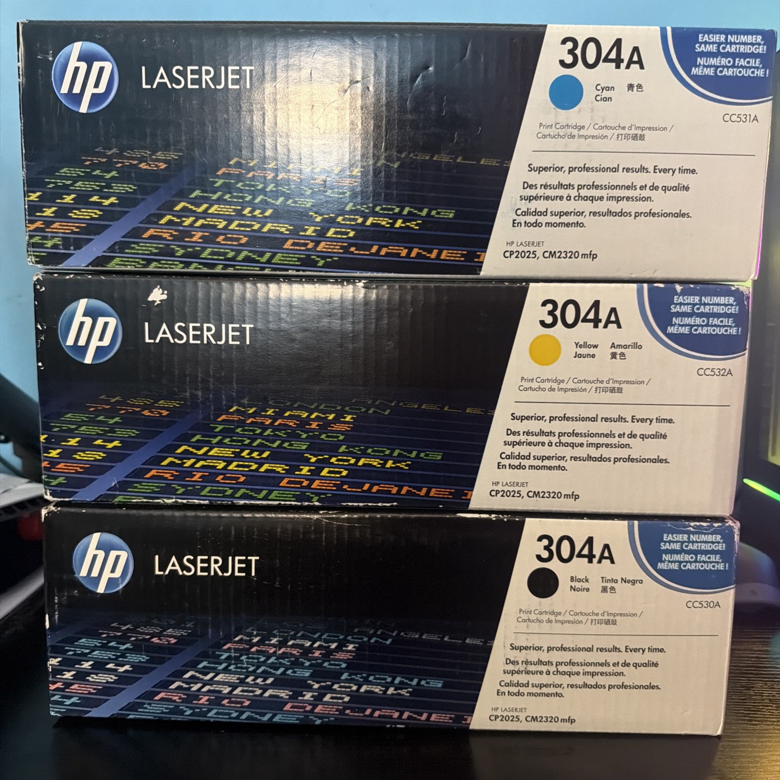 New GENUINE SET 3 HP 304A TONER CC530A CC413A CC532A