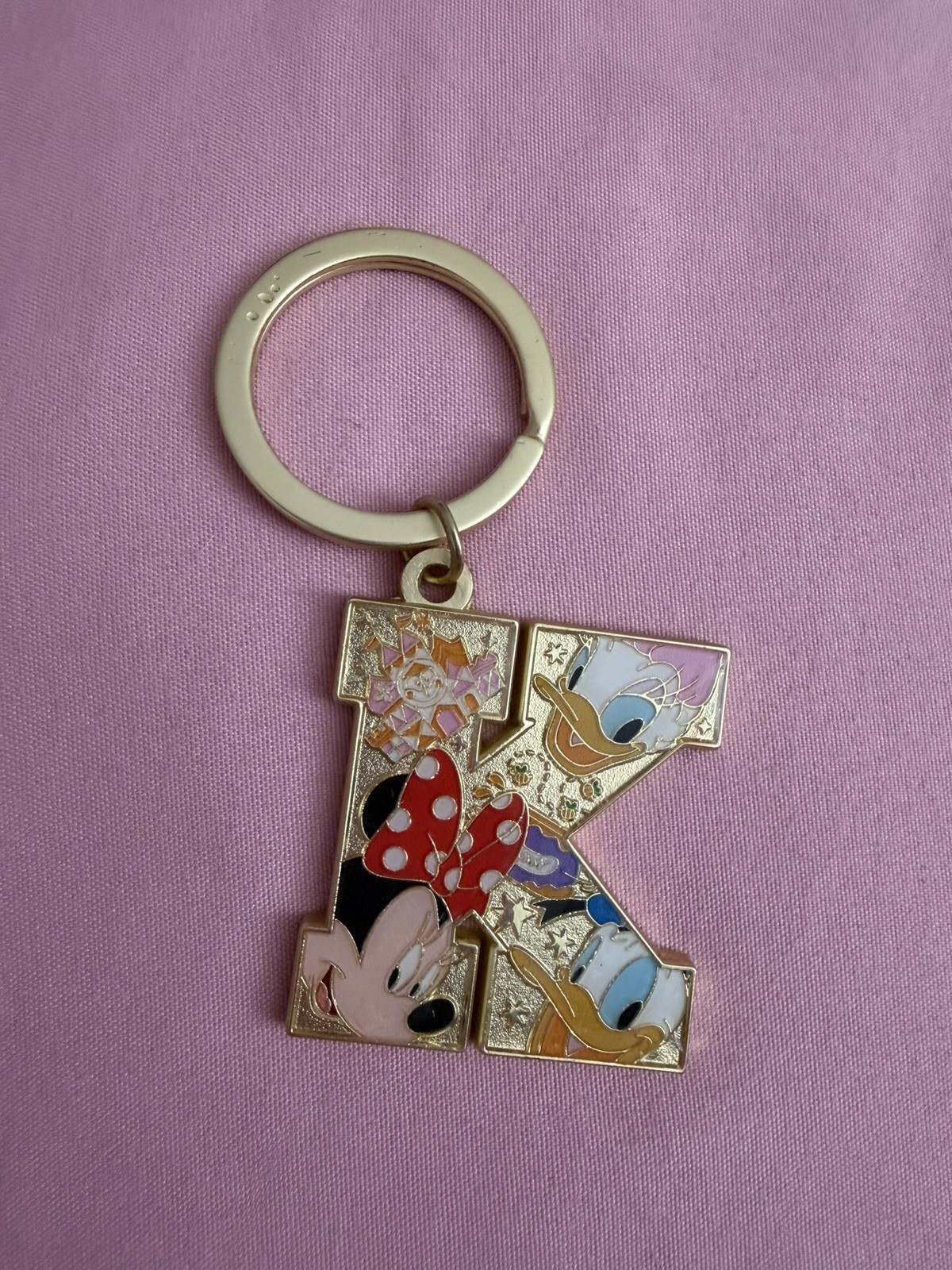 Disney Parks Minnie Daisy Donald Letter K, Gold Tone Metal Keychain Bag Charm