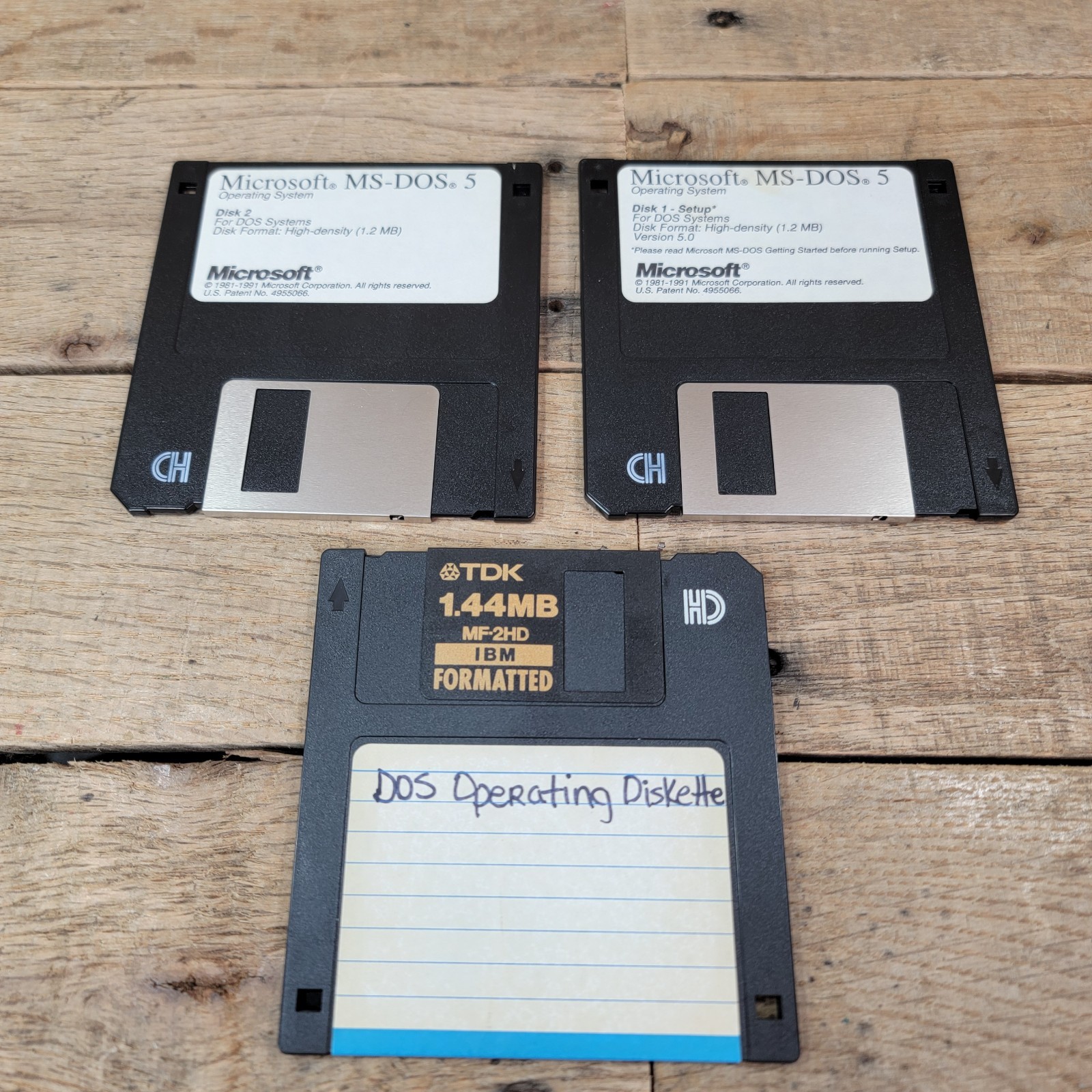 MS-DOS 5.0 Floppy Disk Lot Disk 1 & 2 + Bonus DOS Diskette 3.5” Vintage