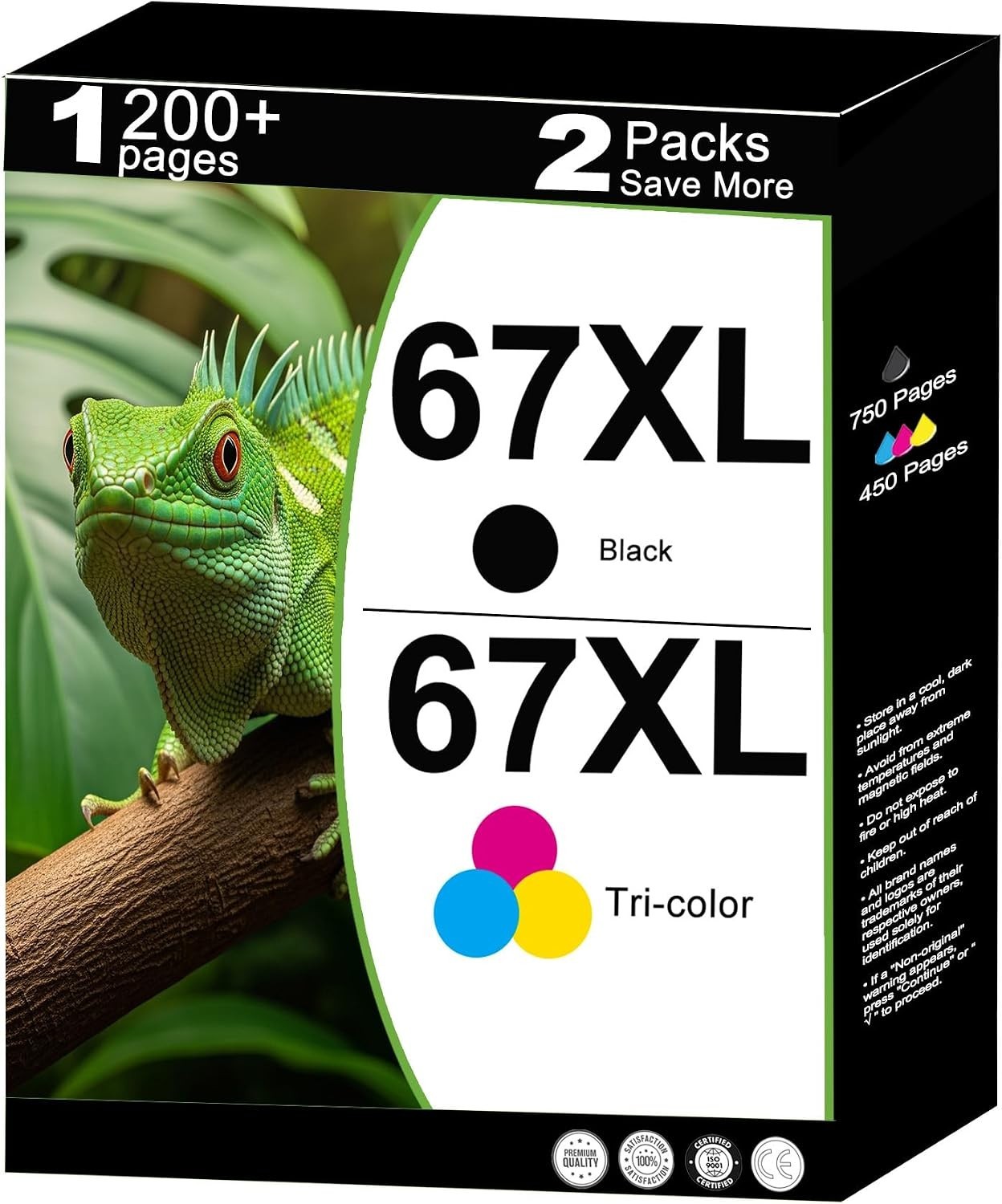 67XL Ink 2-Pack for HP DeskJet 2855e 4200 4155e Envy 6000 6055e Black Color
