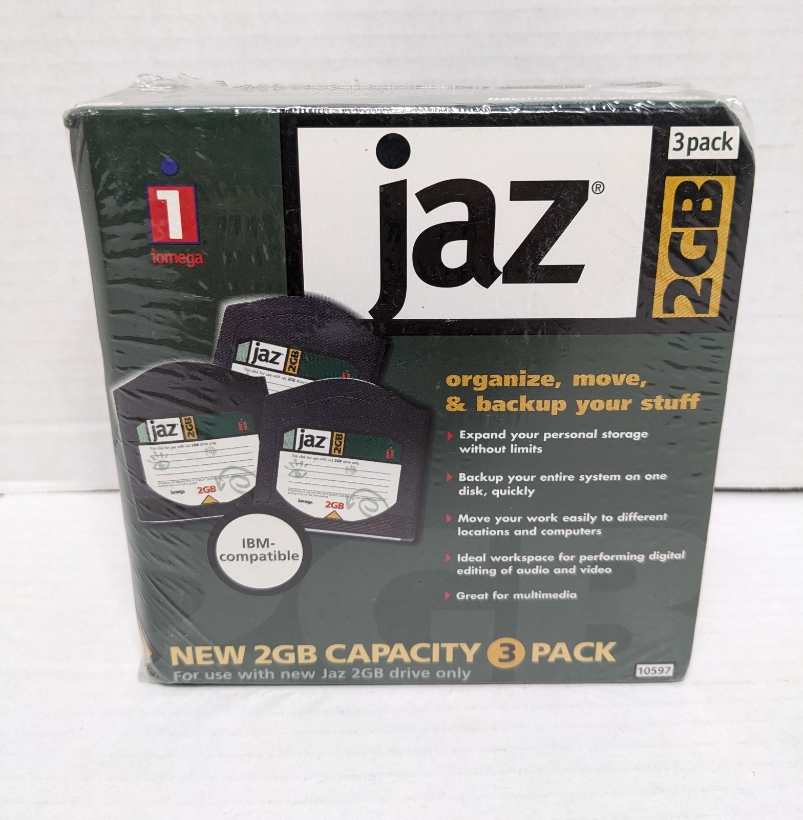 Brand NEW SEALED 3-Pack Genuine Iomega Brand Jaz 2GB Disk 10597 Media UNOPENED