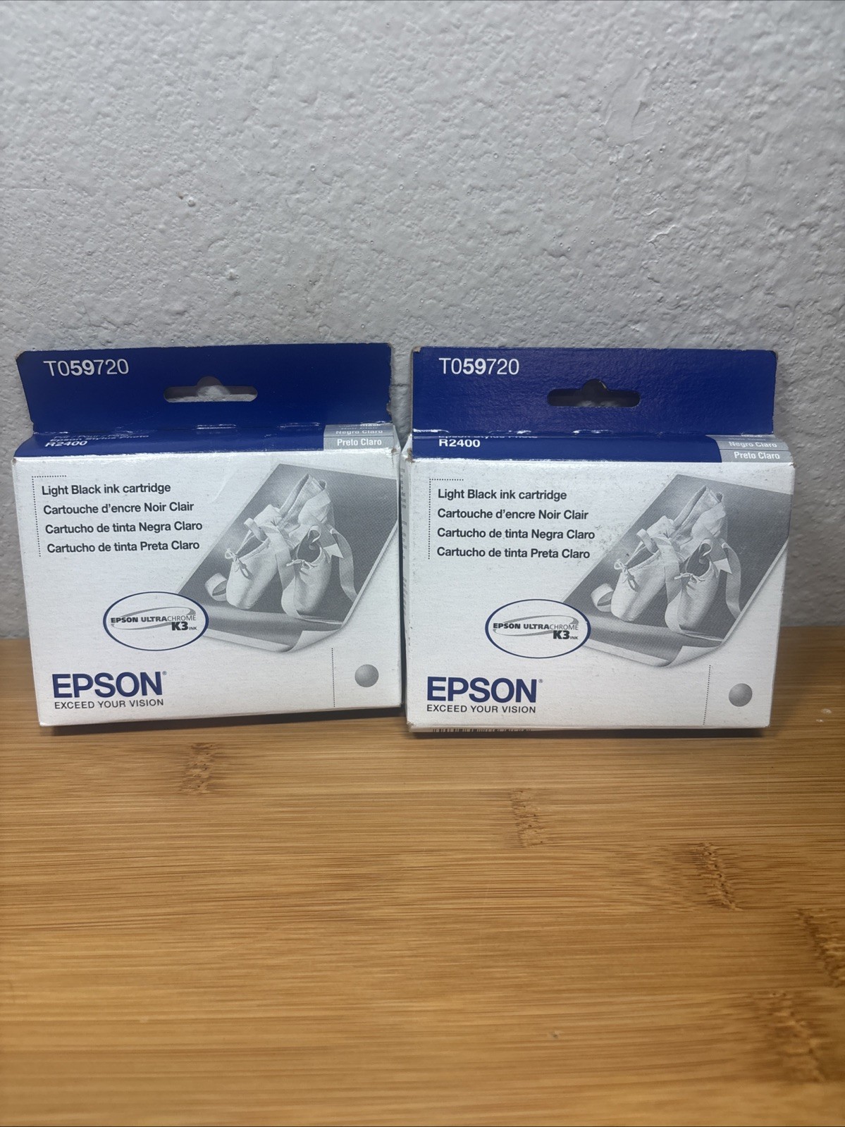Lot Of 2-GENUINE EPSON T059720 For Stylus Photo R2400 Expired 03/24 Light Black
