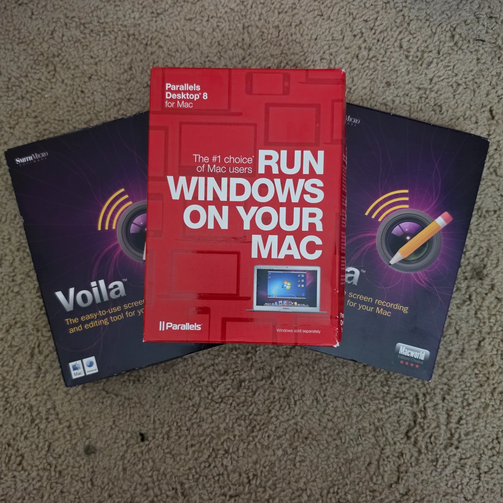 Parallels Desktop 8 For Mac w/ Box  DVD Run Windows On Mac App +  2x Voila New