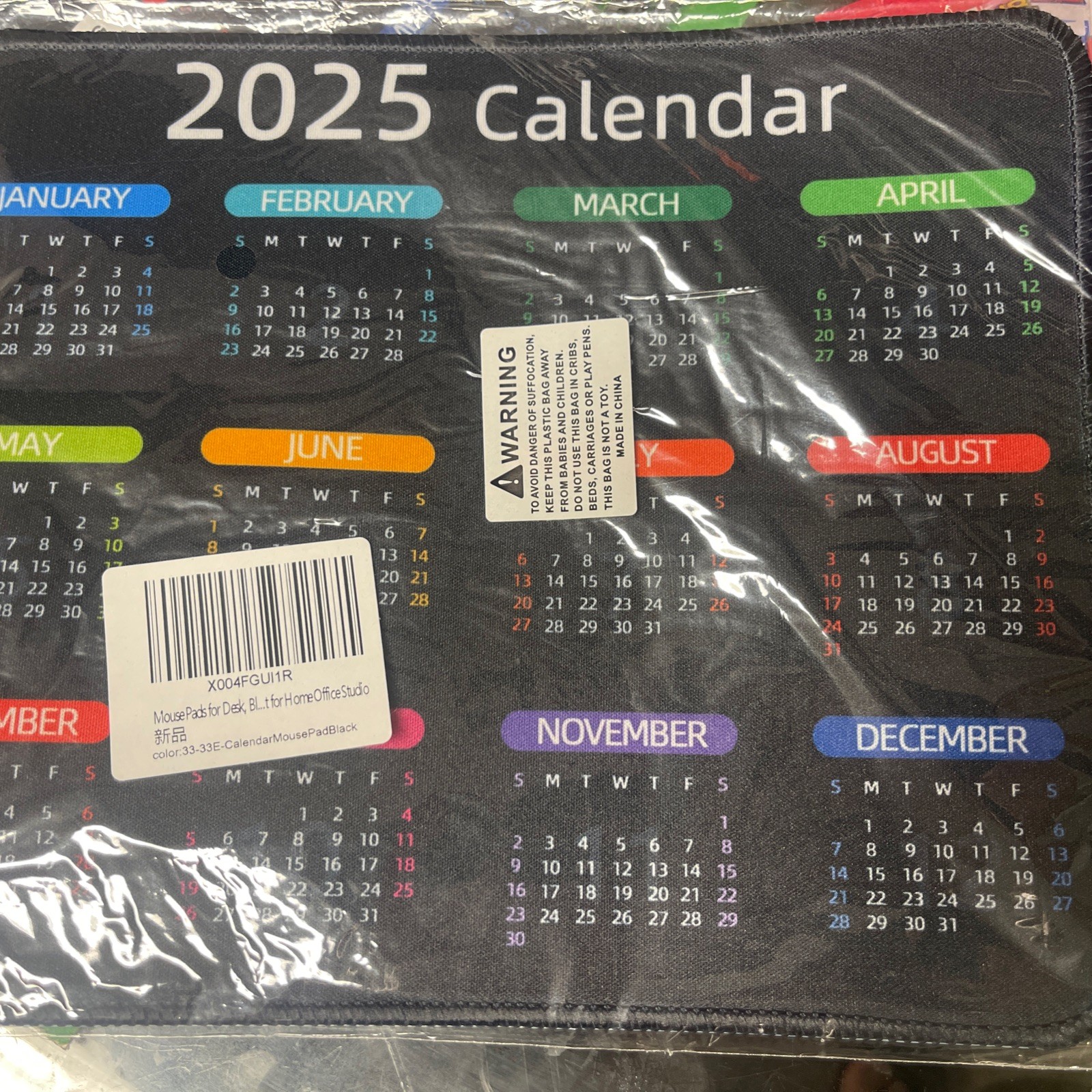 2025 Mouse Pad Calendar 9.5x 8 Stitches Edging Non Slip Rubber Base