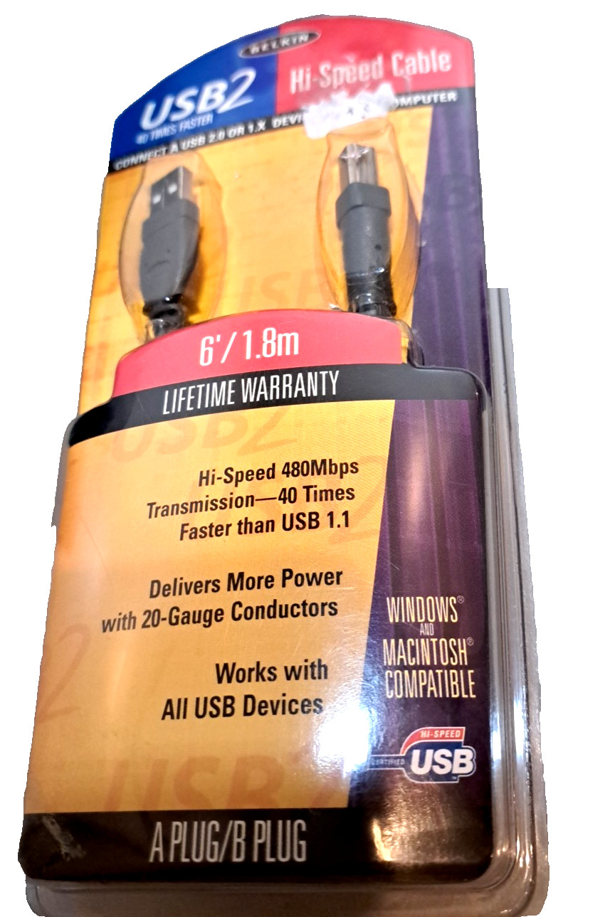 Belkin Pro-Series 6ft USB Hi-Speed Cable A-B Gold Plated Copper Contacts PC Mac