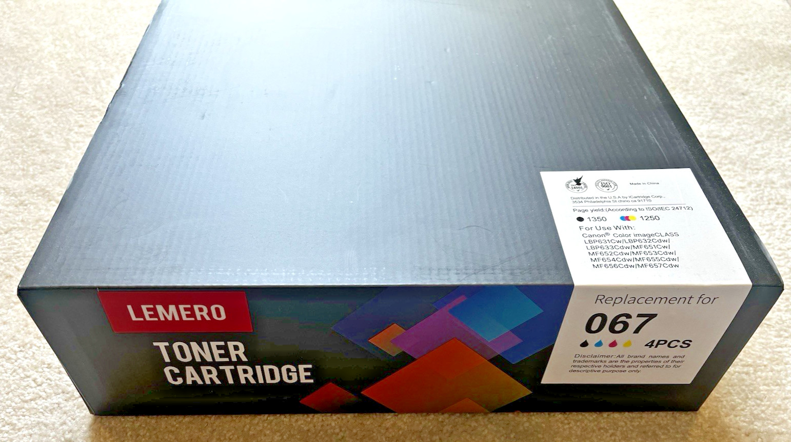 New Sealed Lemero 067 Toner Cartridges 4-Pack CMYK for Canon Laser Printers