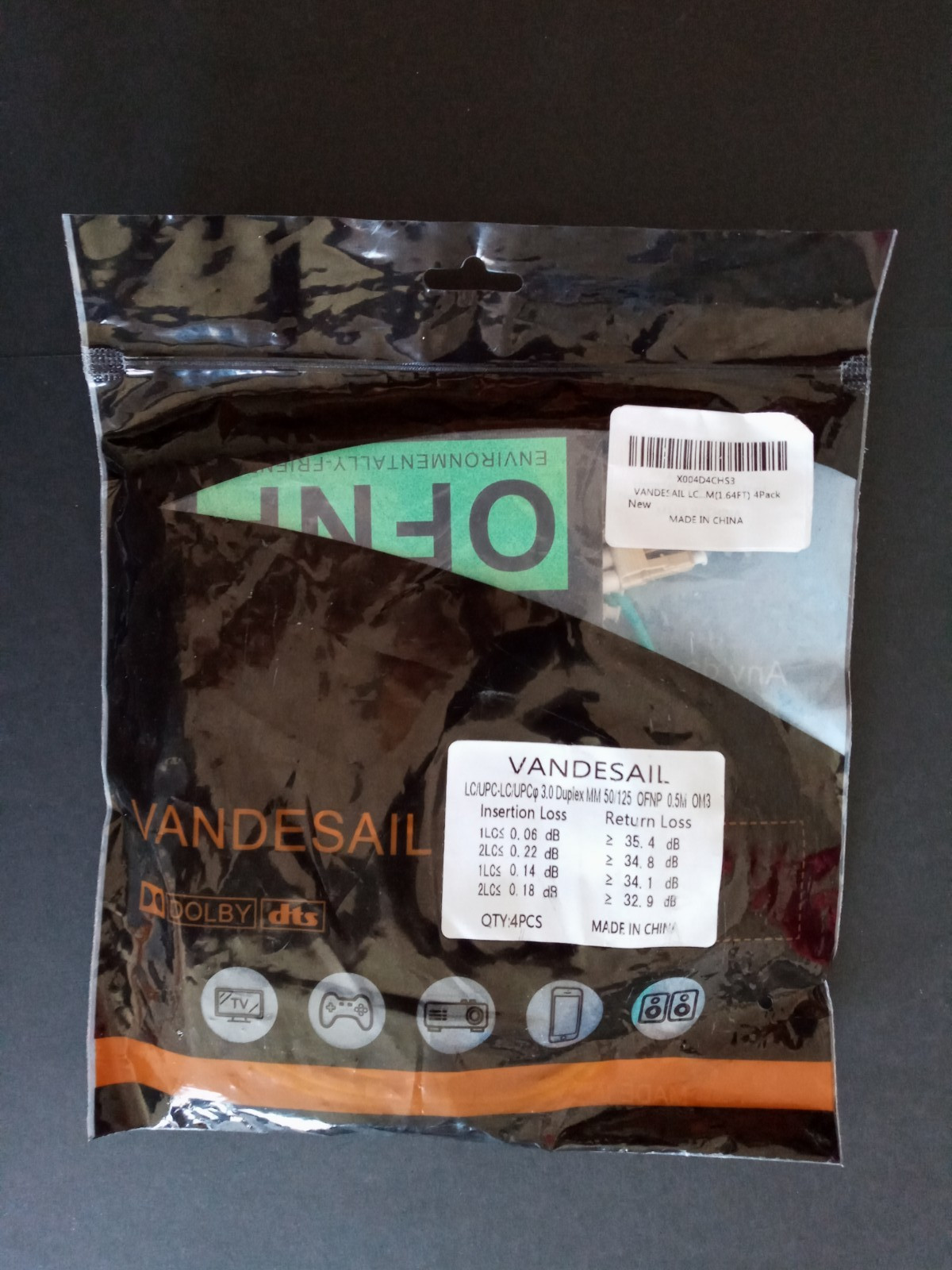4pk Vandesail LC to LC Fiber Patch Cable OM3, OFNP Multi Mode 10G Optical Cables