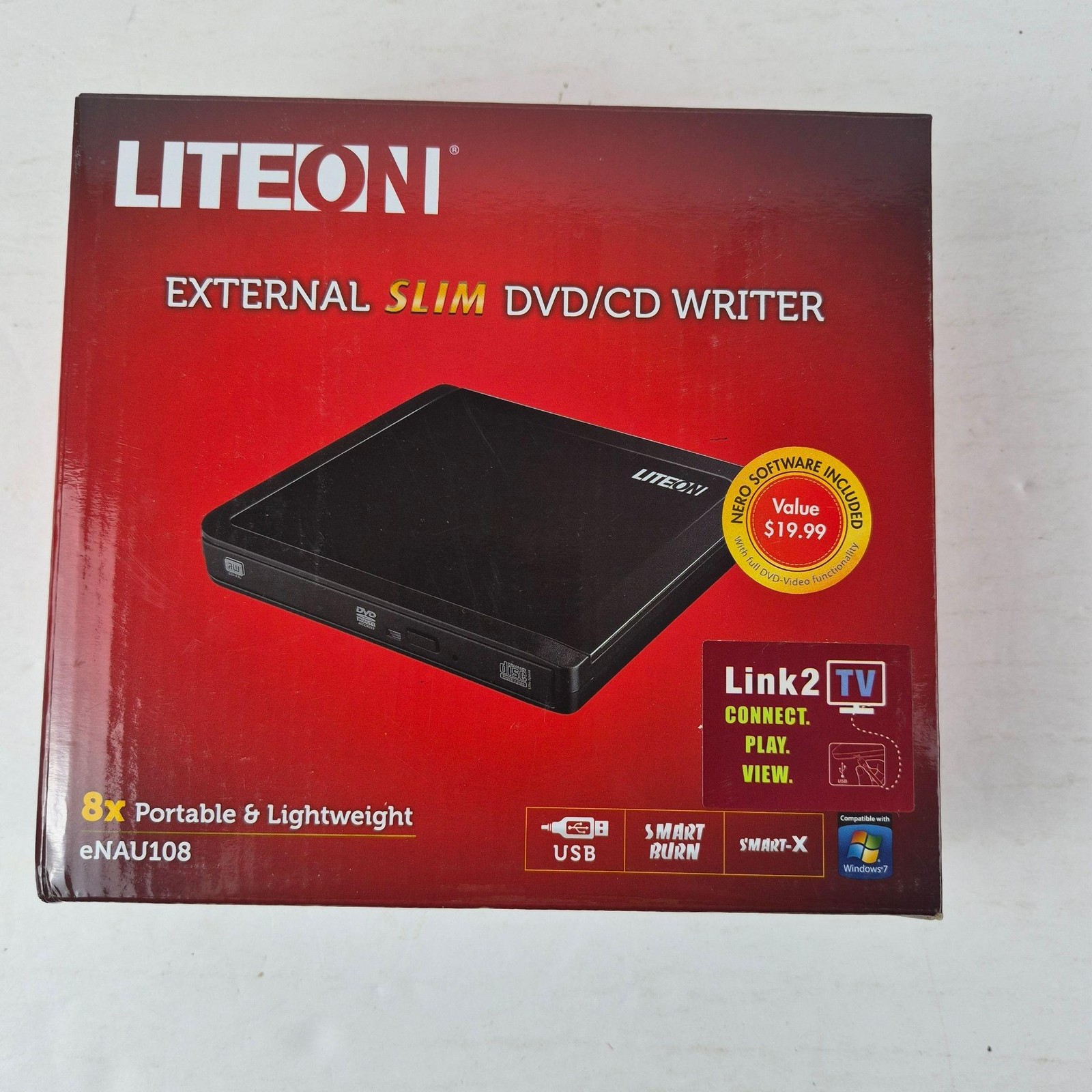 Liteon Slim Portable DVD CD Writer External USB 2.0 Black ENAU108 8x PC Laptop