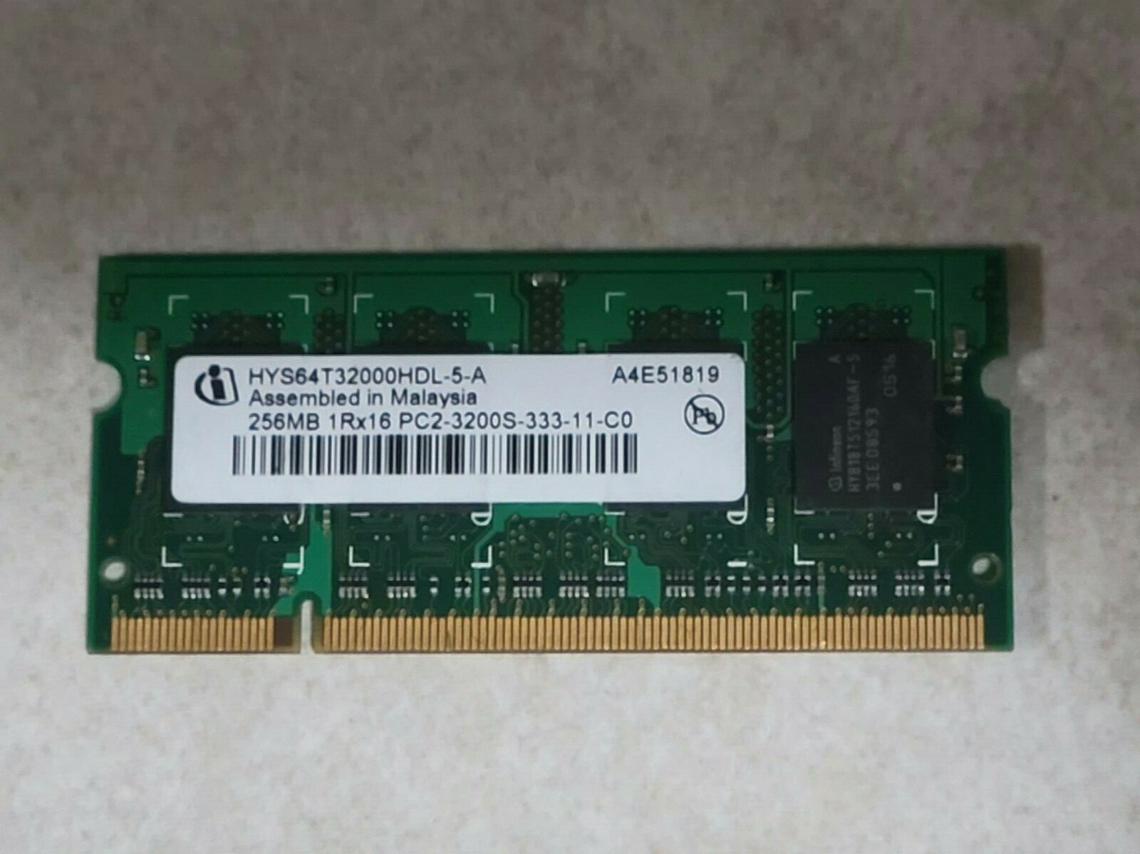 GENUINE INFINEON LAPTOP MEMORY RAM STICK 256MB 1RX16 PC2-3200 HYS64T32000HDL-5-A