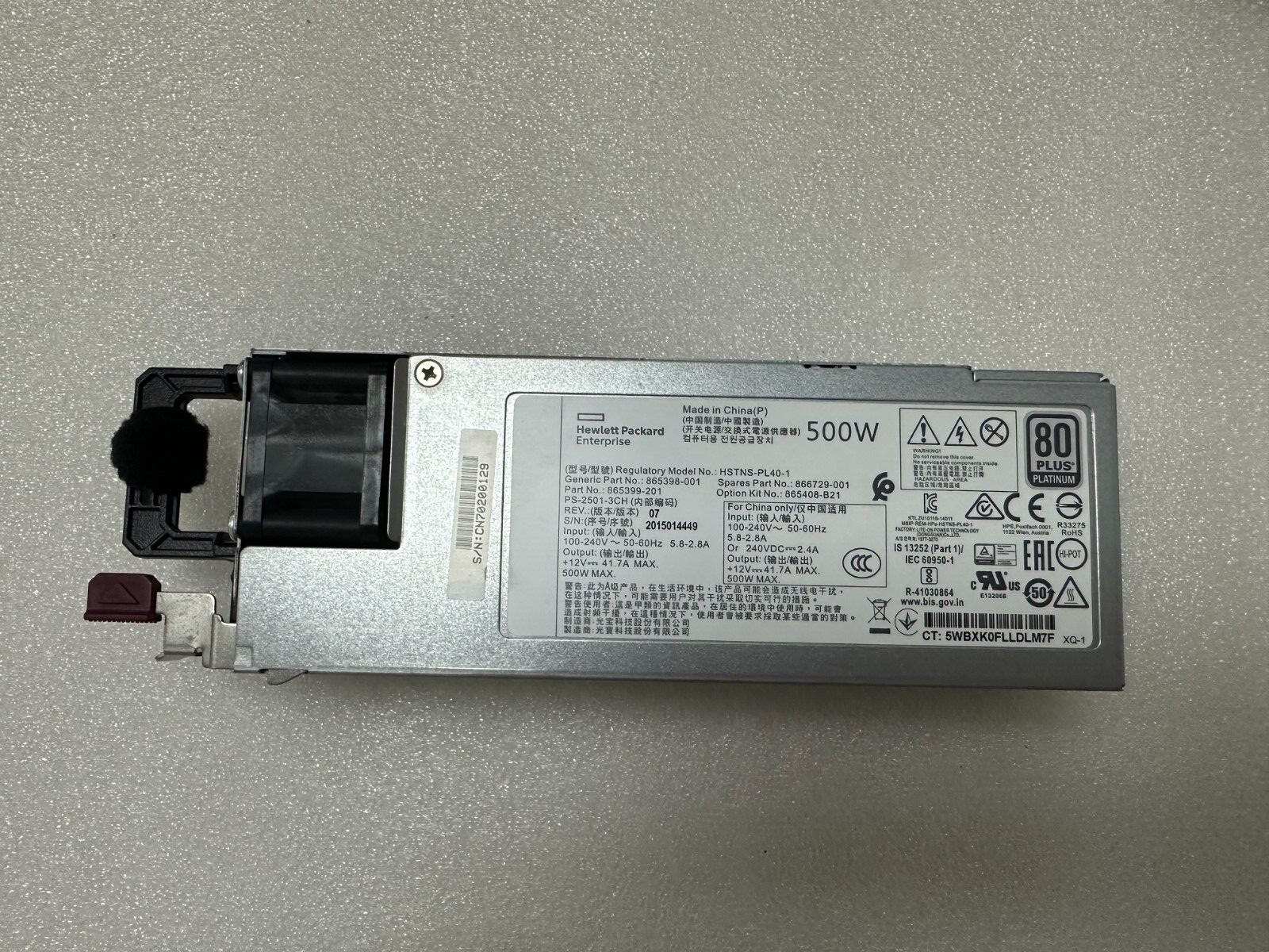 HPE 865408-B21 865398-001 866729-001 500W FLEX SLOT PLATINUM POWER SUPPLY-