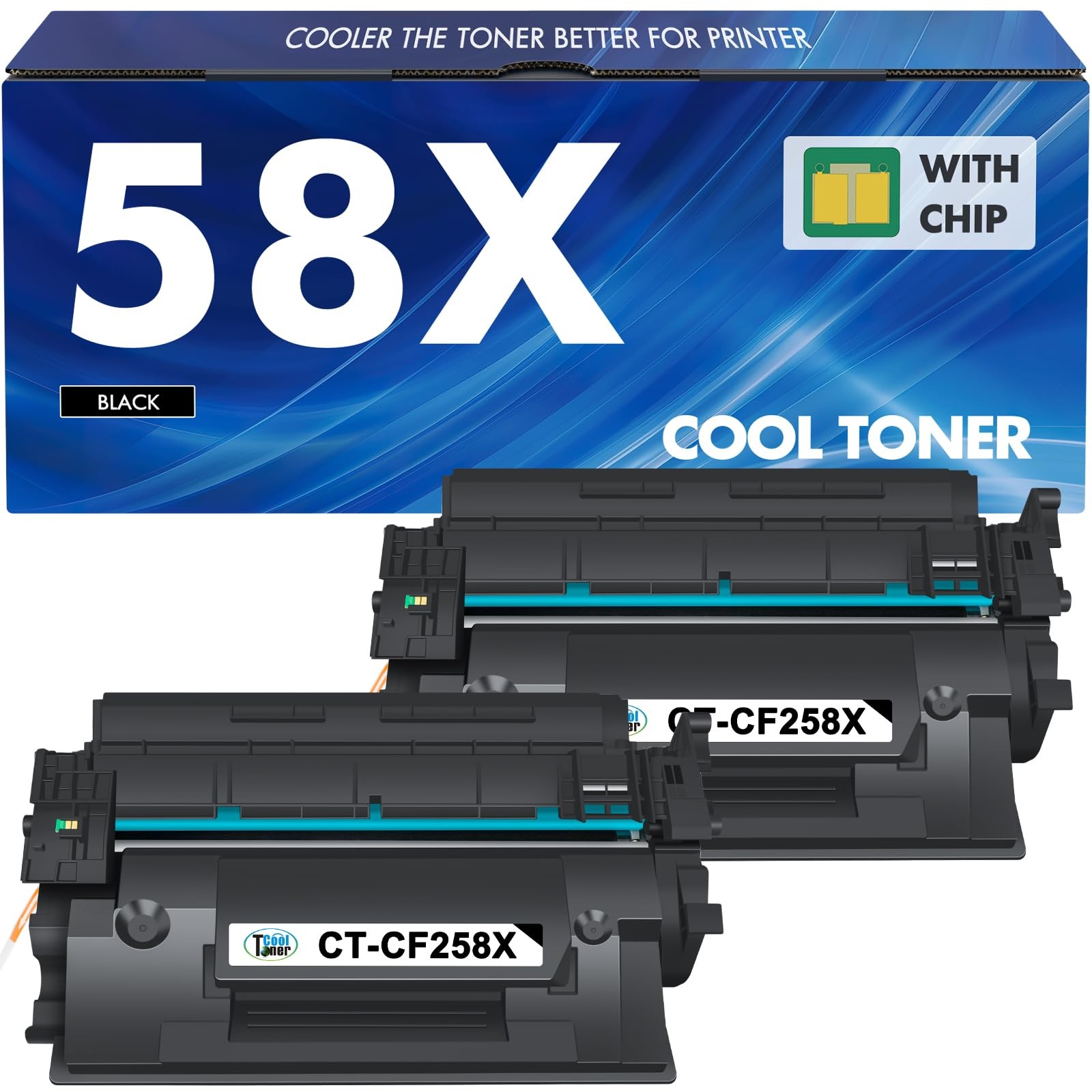High Yield 58X Black Toner Cartridges 2 Pack for Laser Printers with Chip