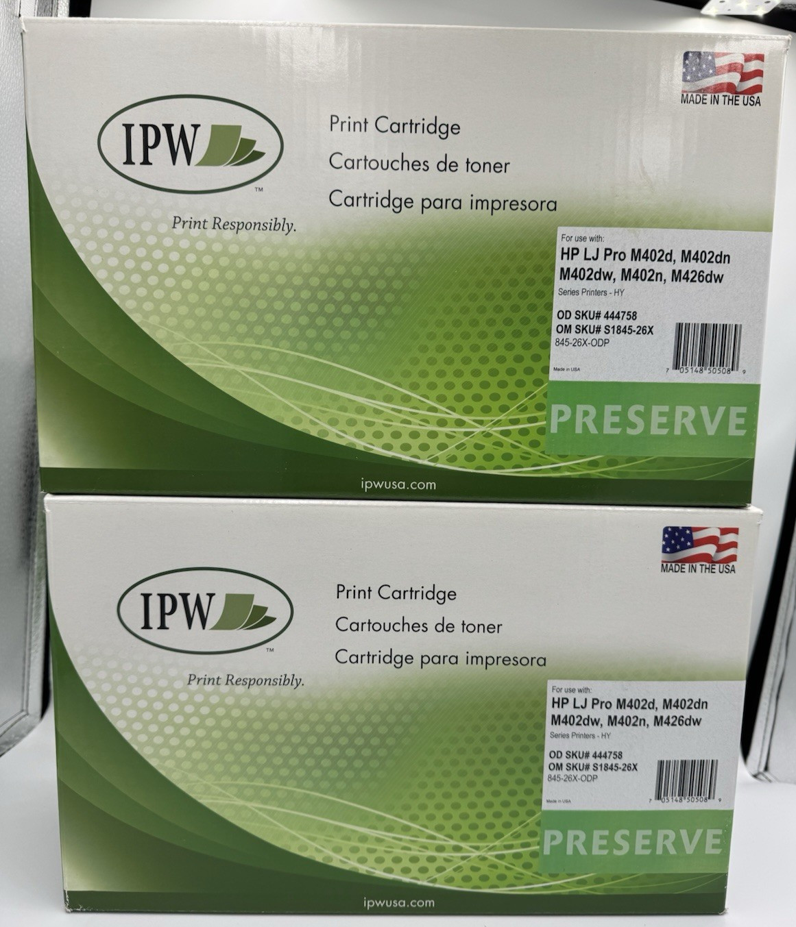 Lot of 2 IPW Preserve 845-26X-ODP High-Yield Black Toner  for HP LJ PRO M402