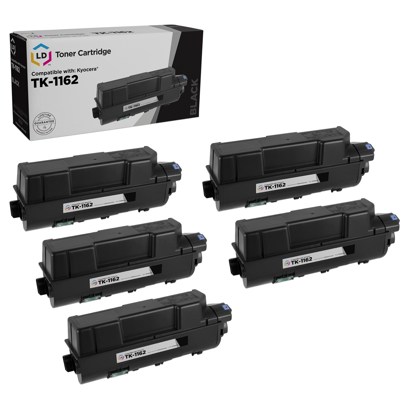 LD Compatible Kyocera TK-1162 (1T02RY0US0) Black Toner 5-Pack for ECOSYS P2040dw