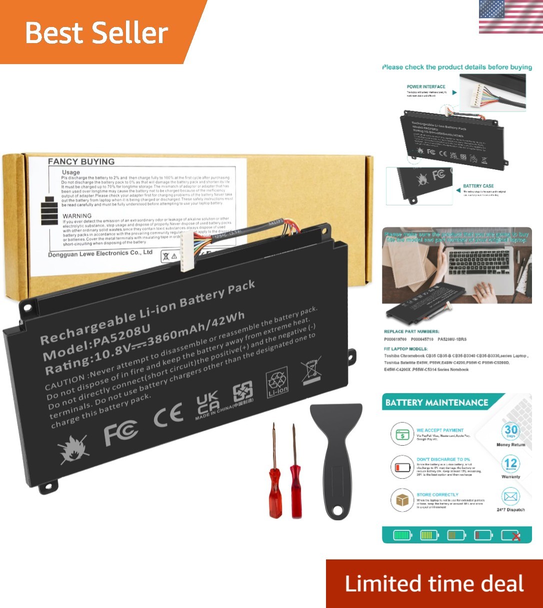 Reliable Lithium Polymer Battery PA5208U-1BRS for Toshiba Laptops - Easy Install