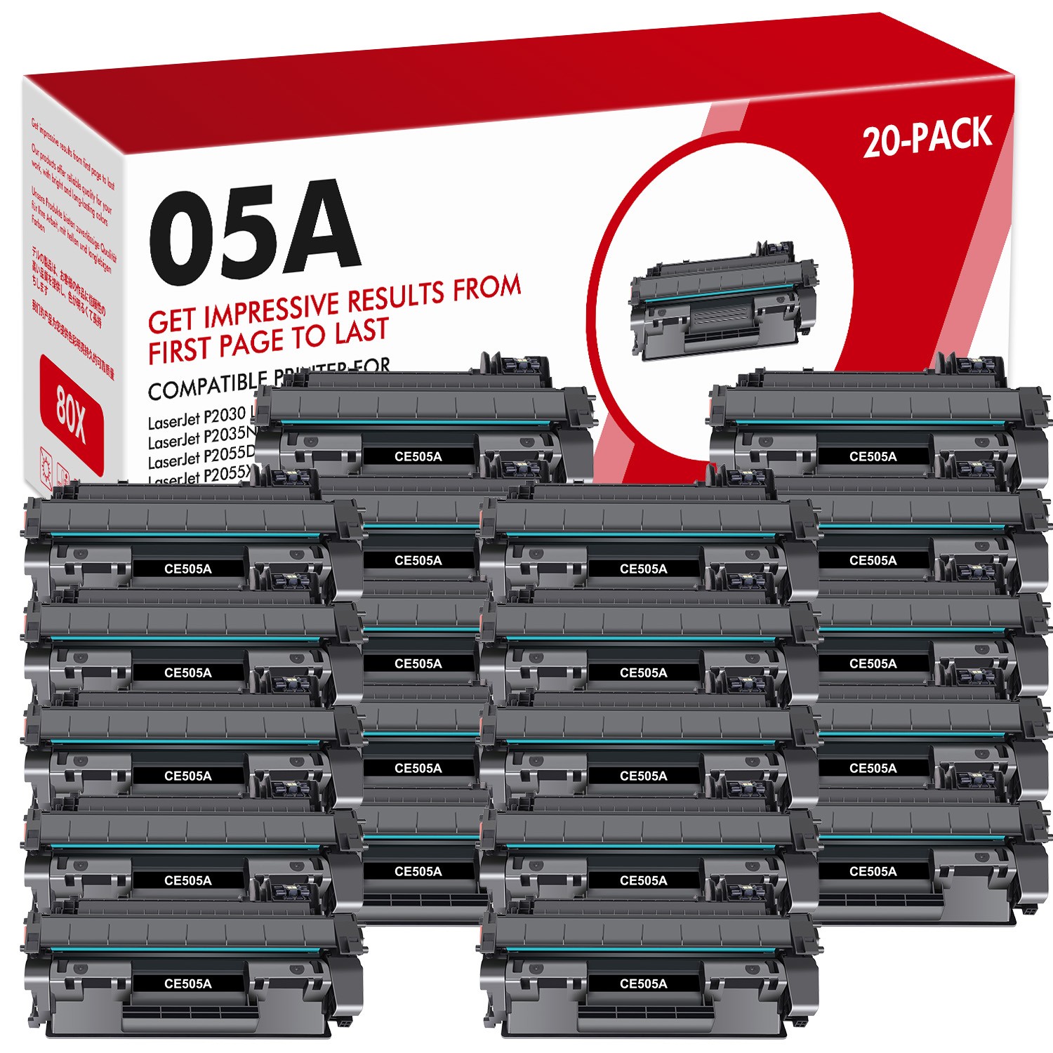 20PK CE505A 05A Laser Toner Cartridge for HP LaserJet P2035 P2055x P2055d P2055