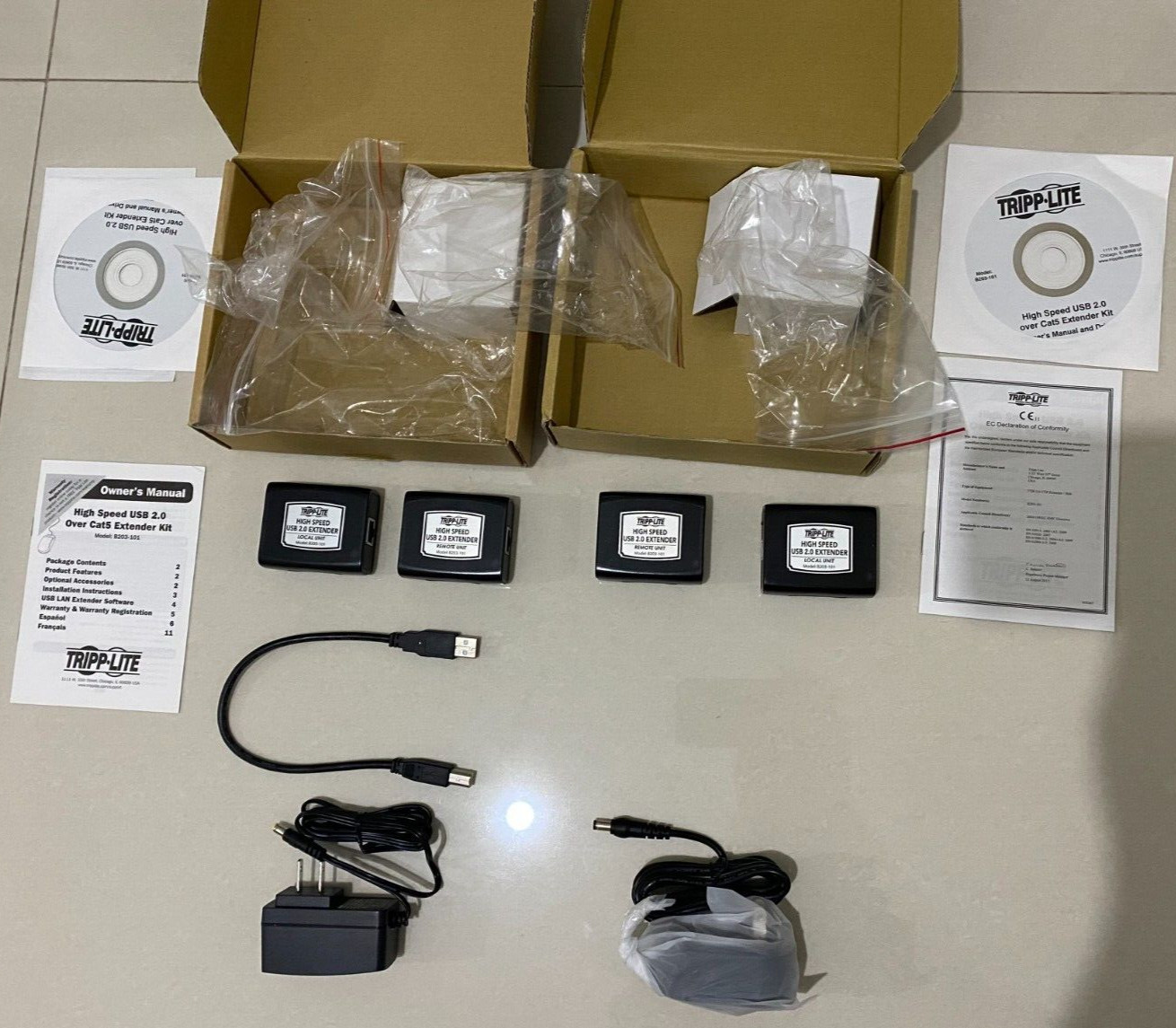 2X Tripp Lite B203-101 USB 2.0 Over Cat5 Extender - USB extender B203-101