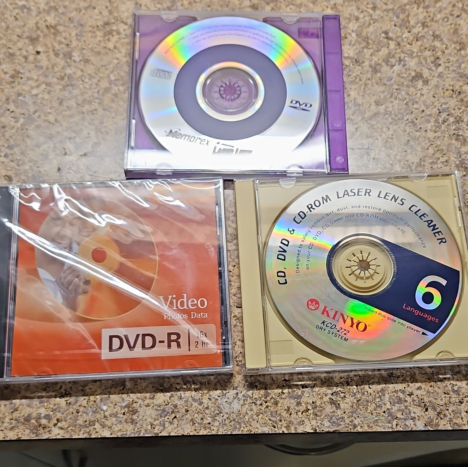 MEMOREX & KINYO CD/DVD LASER CLEANER AND SEALED  IMATION DVD-R BLANK