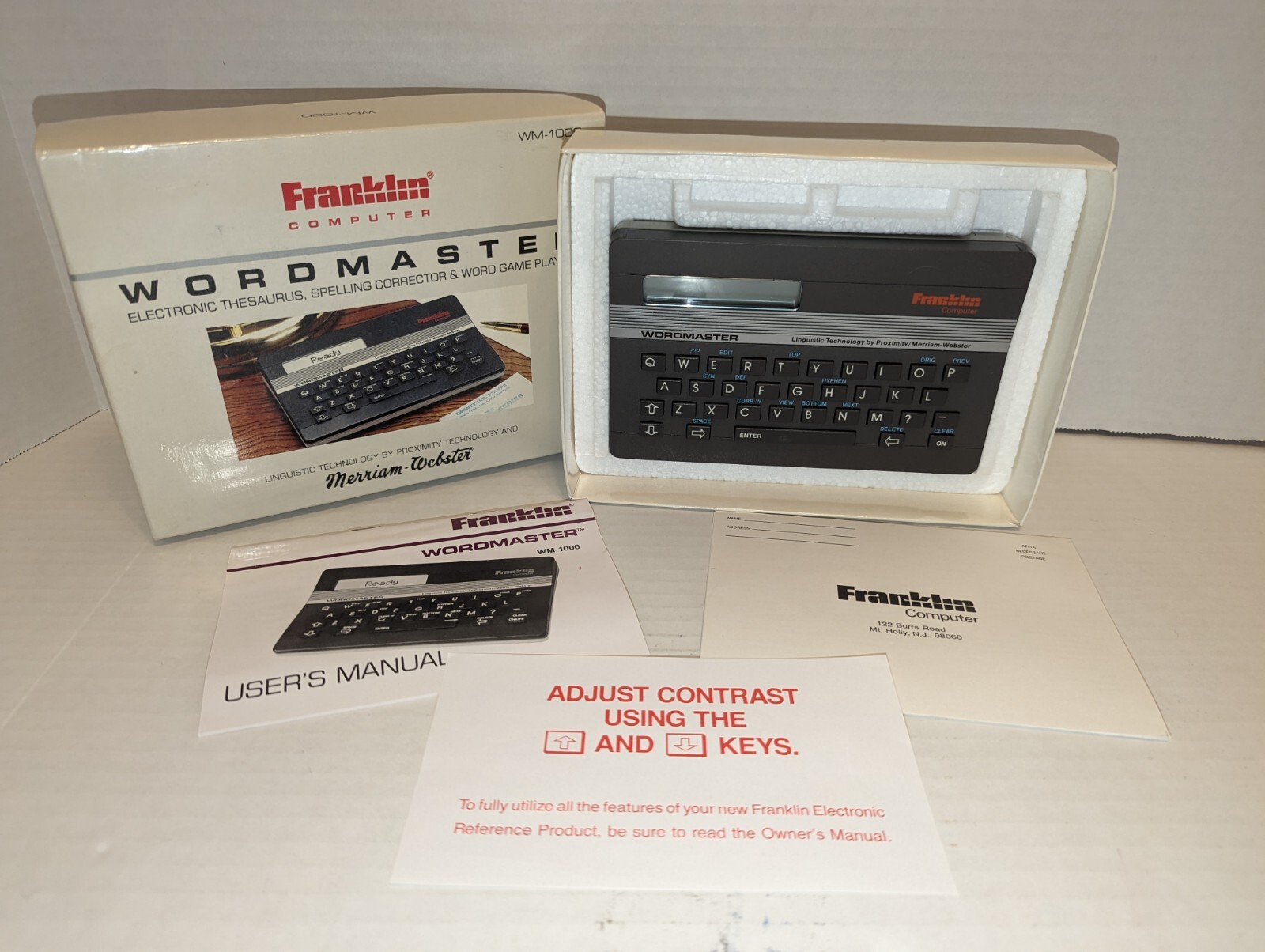 1988 WM-1000 Franklin Computer Wordmaster Merriam-Webster Tested Works W/Box