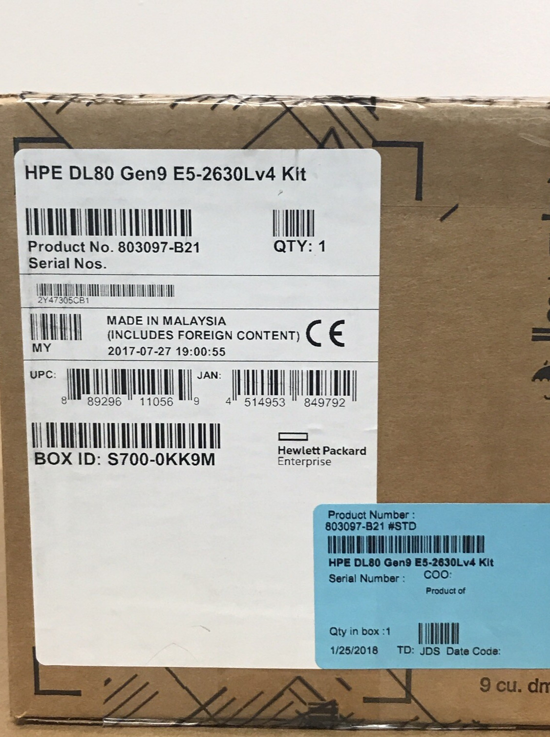 HPE ProLiant DL80 G9 10 Core 1.8GHz Xeon E5-2630L V4 CPU Kit HP Gen9 New Sealed