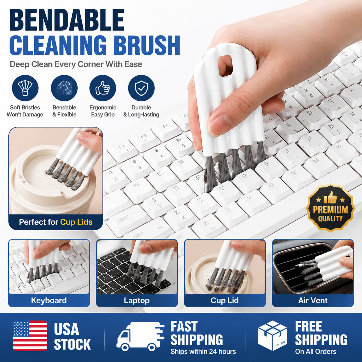 Flexible Keyboard Cleaner Brush Soft Bendable Cup Cleaning Brush Gap Cleaning US