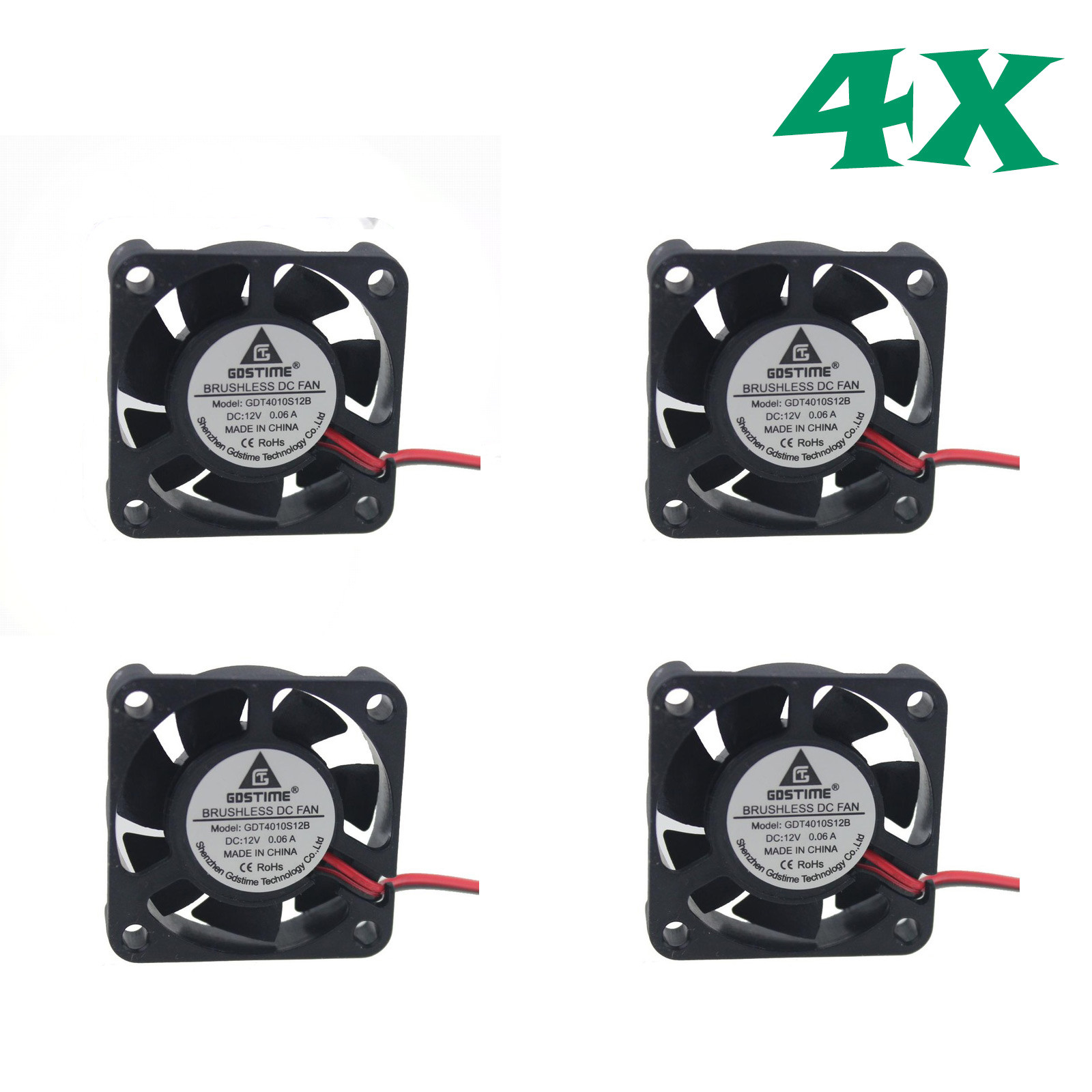 12V 40mm Cooling Computer Case Fan 40x40x10mm (1.6x1.6x0.4 in)  2-Pin 4 Pcs 4X