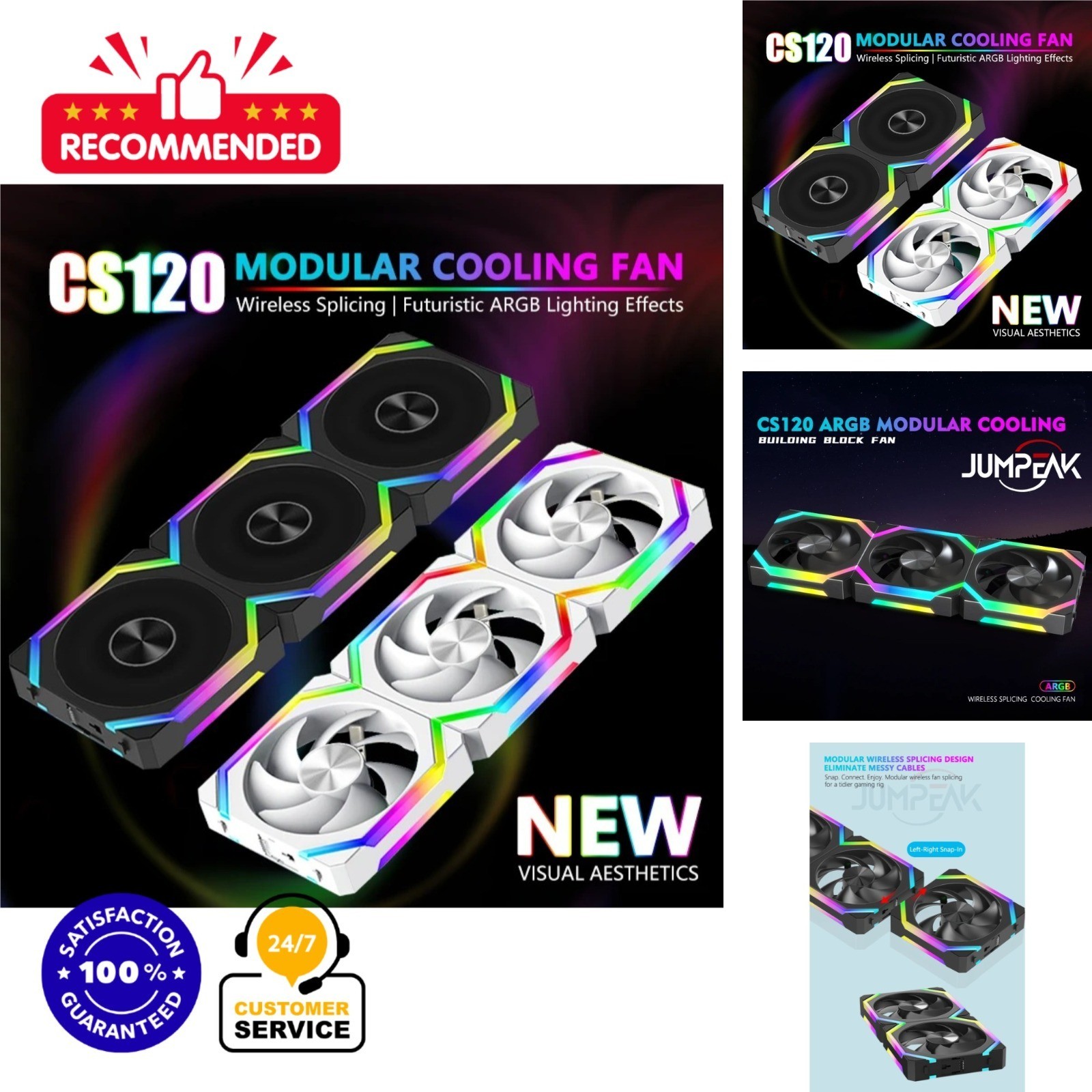 Jumpeak CS120 ARGB 120mm PWM RGB Case Fan 4-Pin 12V