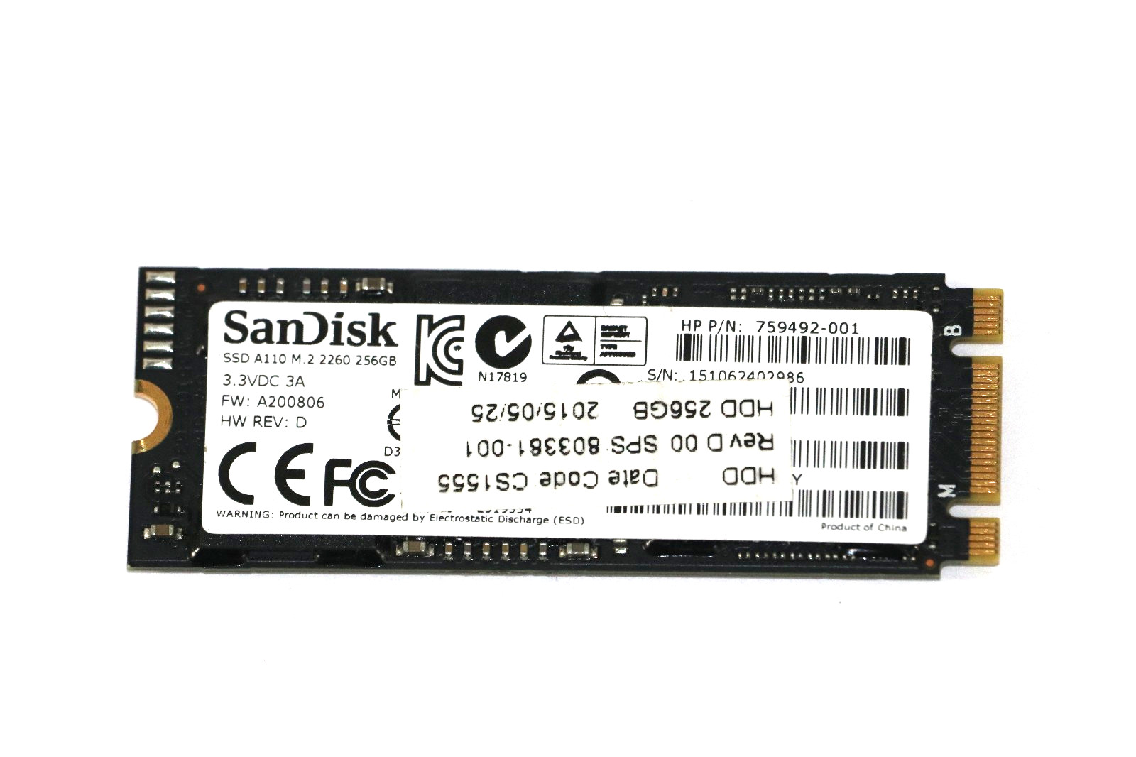 Sandisk A110 SSD SD6PP4M-256G-1006 M.2 2260 256GB PCIe NVMe for HP Zbook Laptop