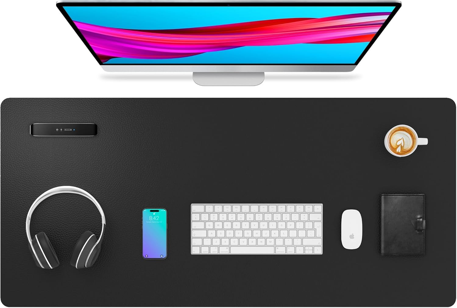 Protector De Escritorio De Cuero PU Negro Tapete Para Mouse Portatil Impermeable