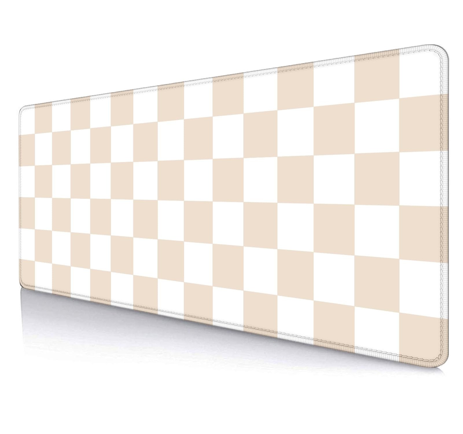 Beige Sand Checkered Desk Pad Retro Extra Large Mouse Pad 31.5x11.8"