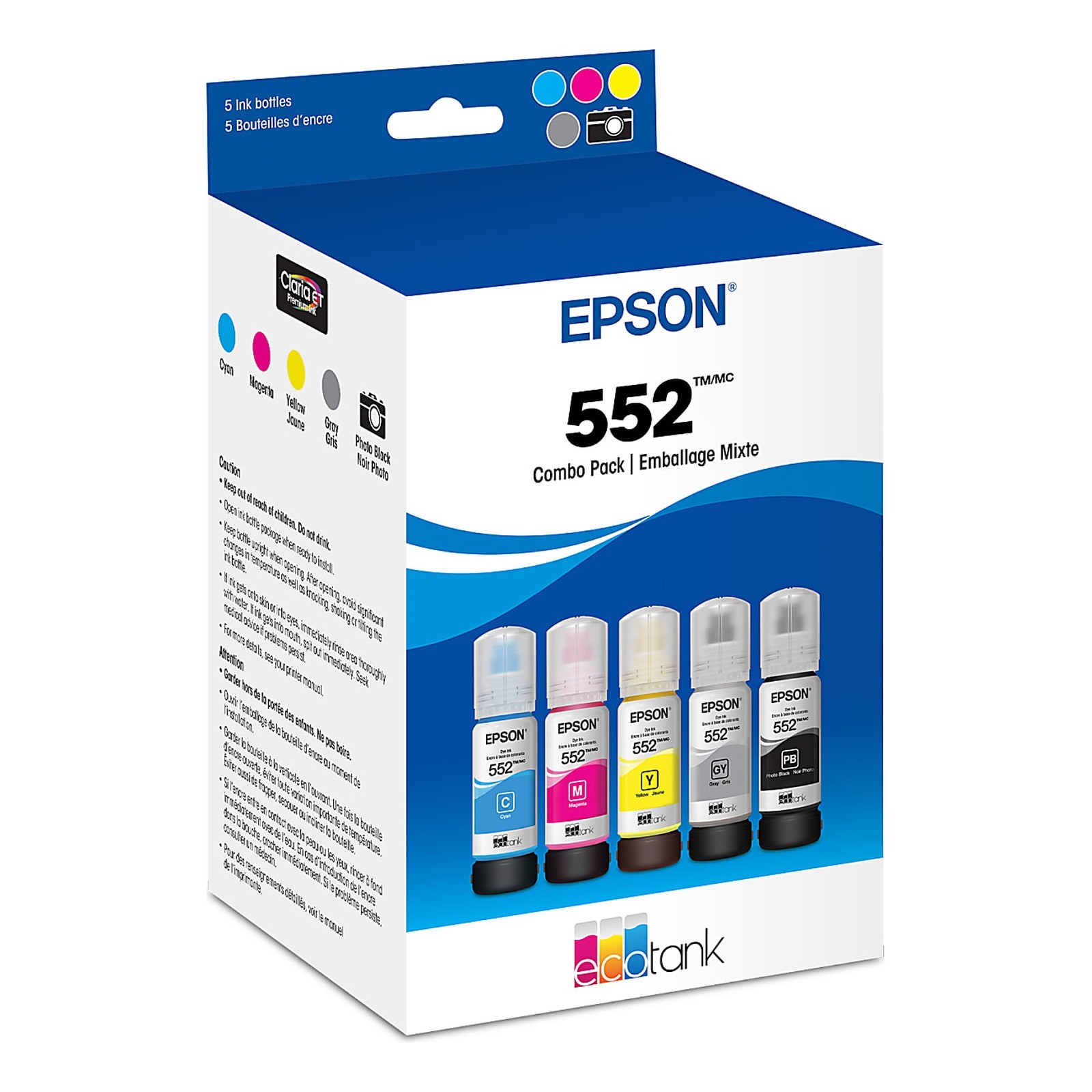 Epson 552 EcoTank Ink Five Color Combo Pack Genuine T552920 ET-8500 ET-8550 NEW