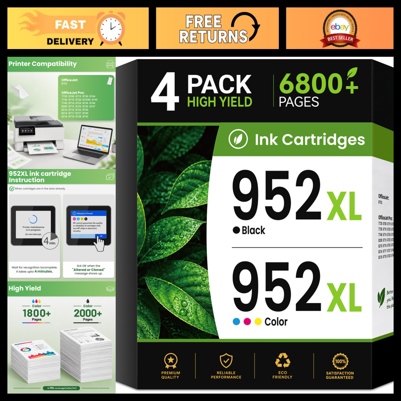 High-Capacity 952XL Ink Cartridges Combo Pack - 4-Pack (Black, Cyan, Magenta, Ye