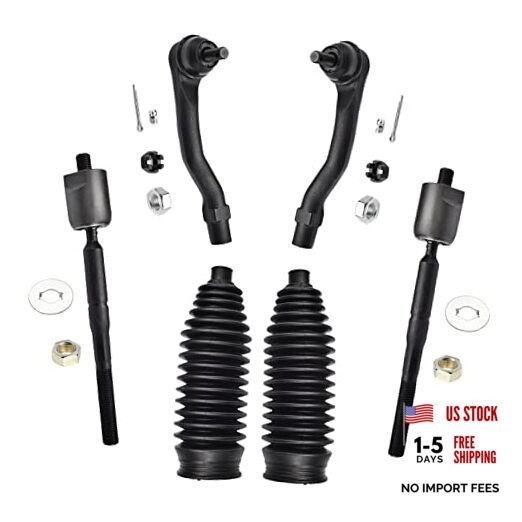 6pcs Front Inner and Outer Tie Rod Ends with Steering Rack Boots Compatible