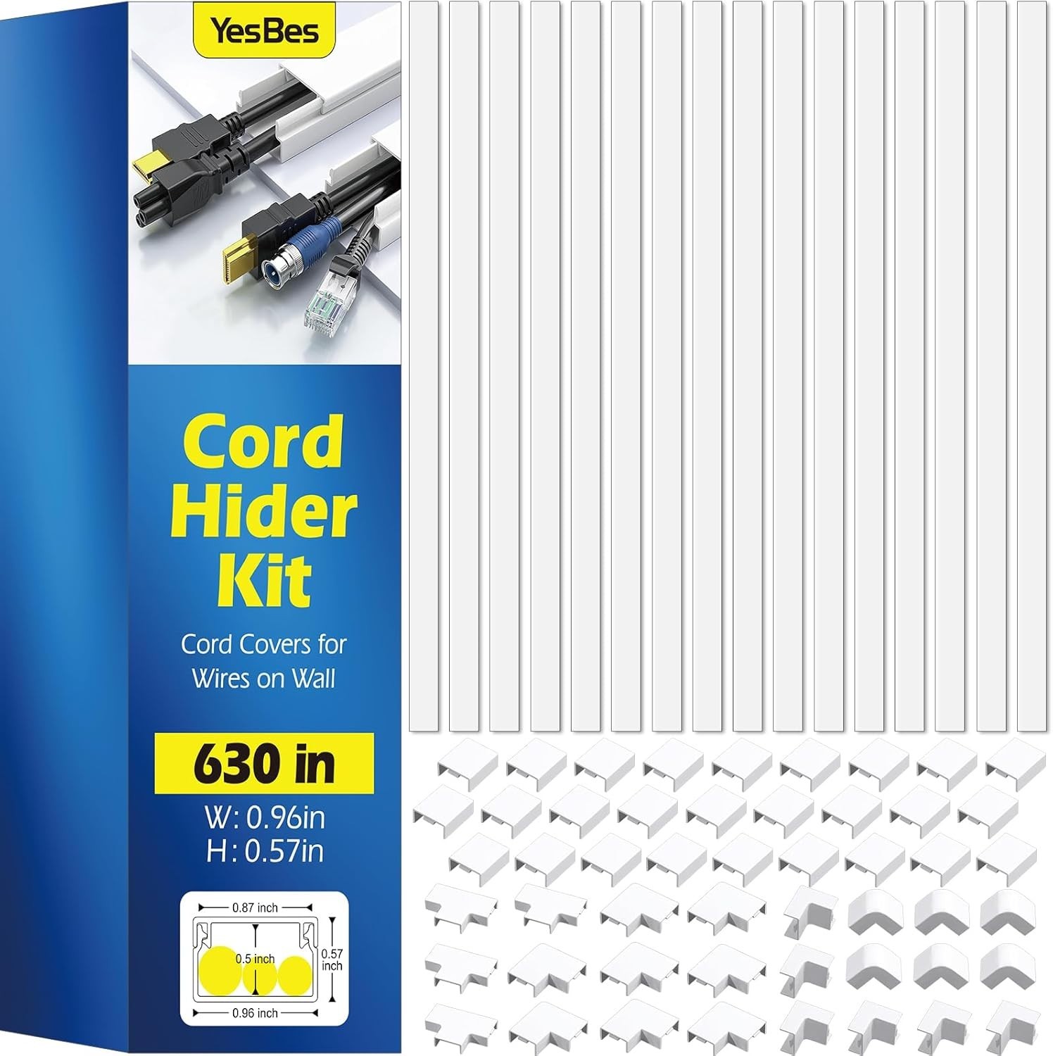 630in Cord Hider Kit, Cord Covers for Wires on Wall, Cord Hider for Wall Mount