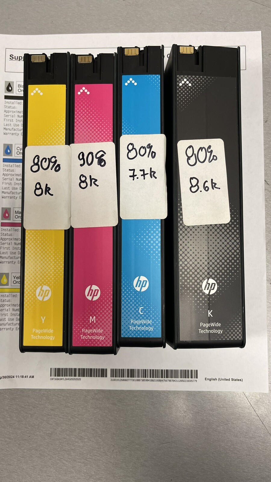 ✅Full Set K/C/M/Y✅80%- 90%✅HP OEM 981X HI-YLD INKS LOR09A/LOR10A/LOR11A/LOR12A