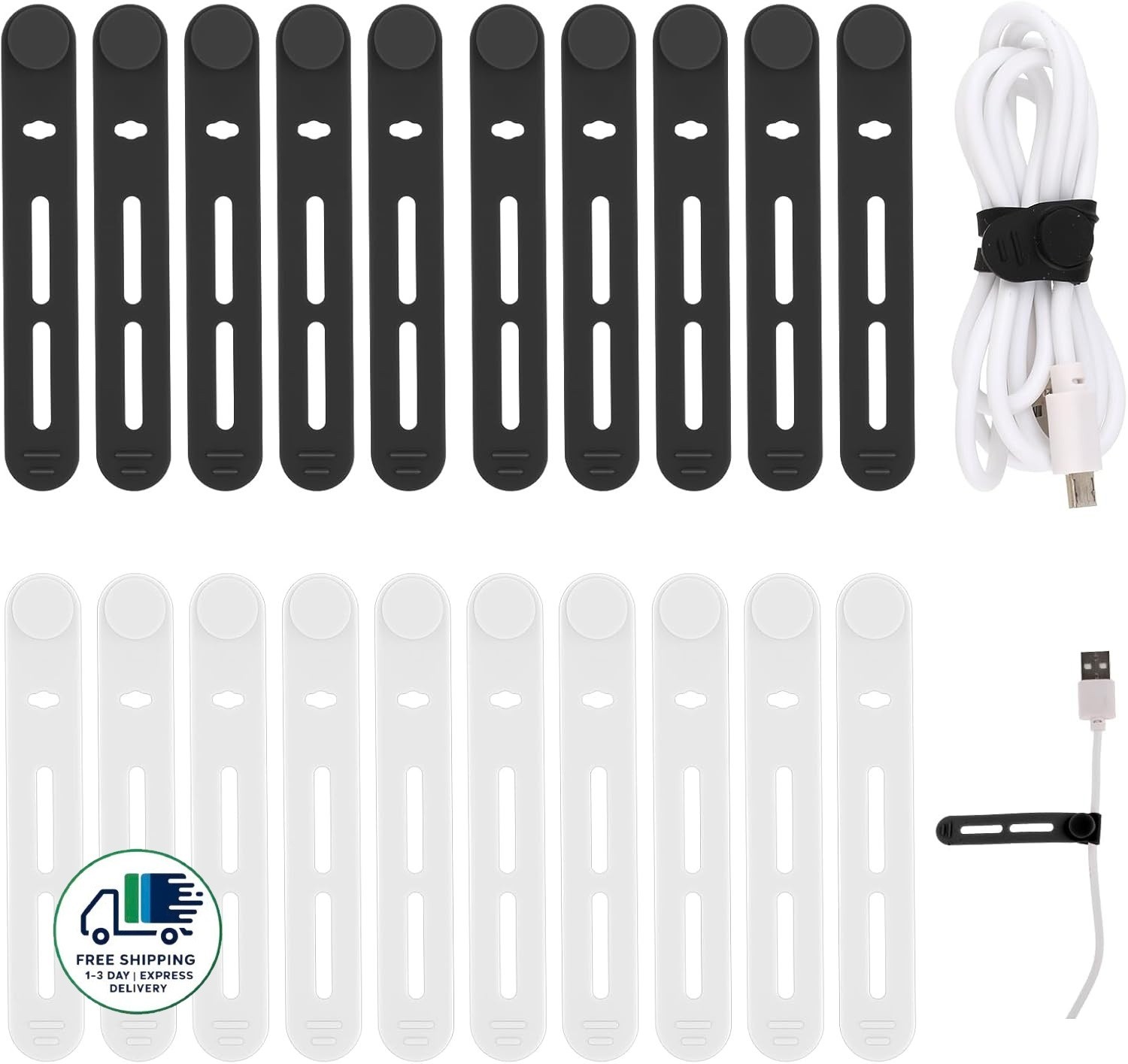 Bridas reutilizables, 20 unidades de correas de silicona ajustables