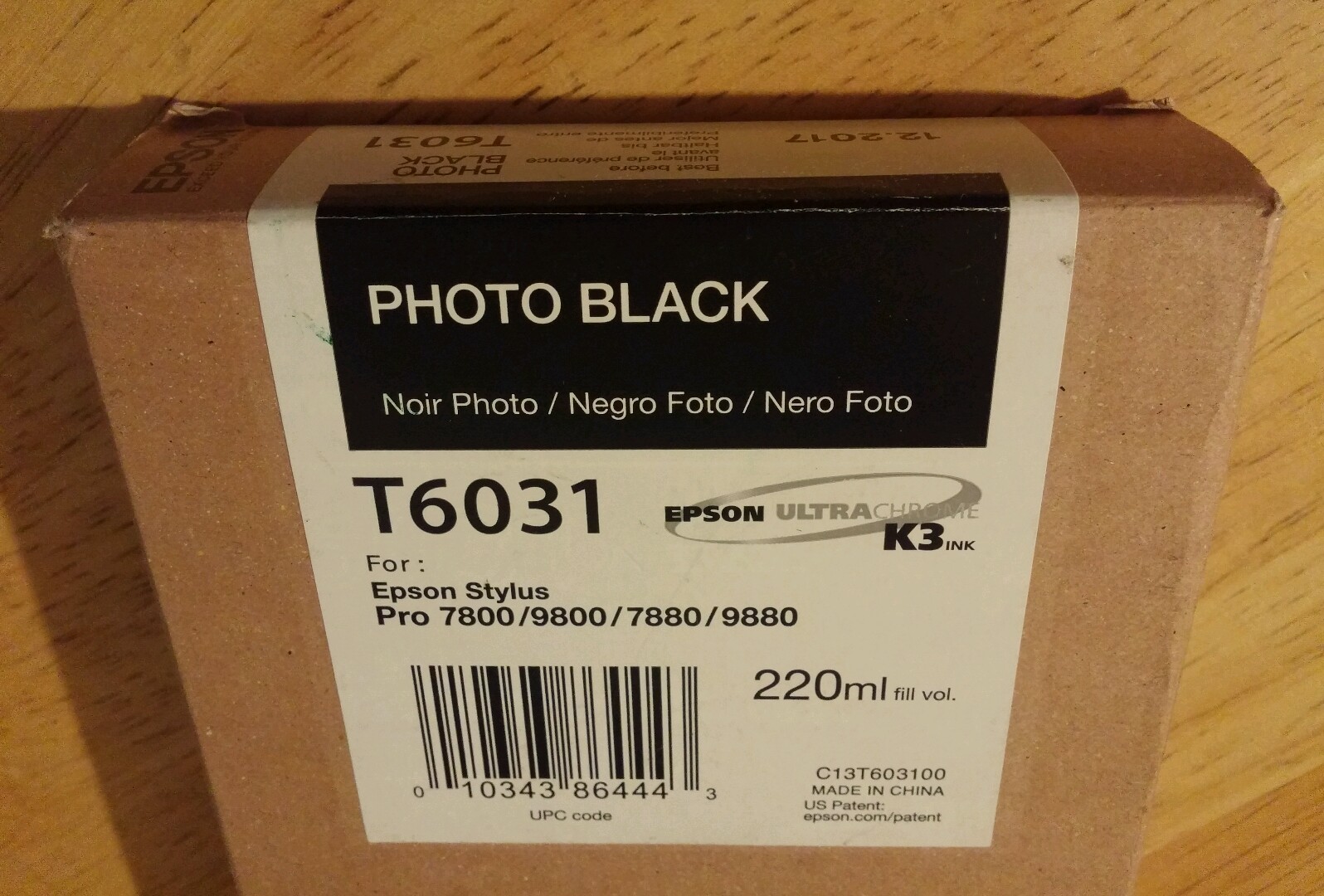 01-2024 GENUINE EPSON T6031 PHOTO BLACK 220ml INK STYLUS PRO 7800 9800 7880 9880