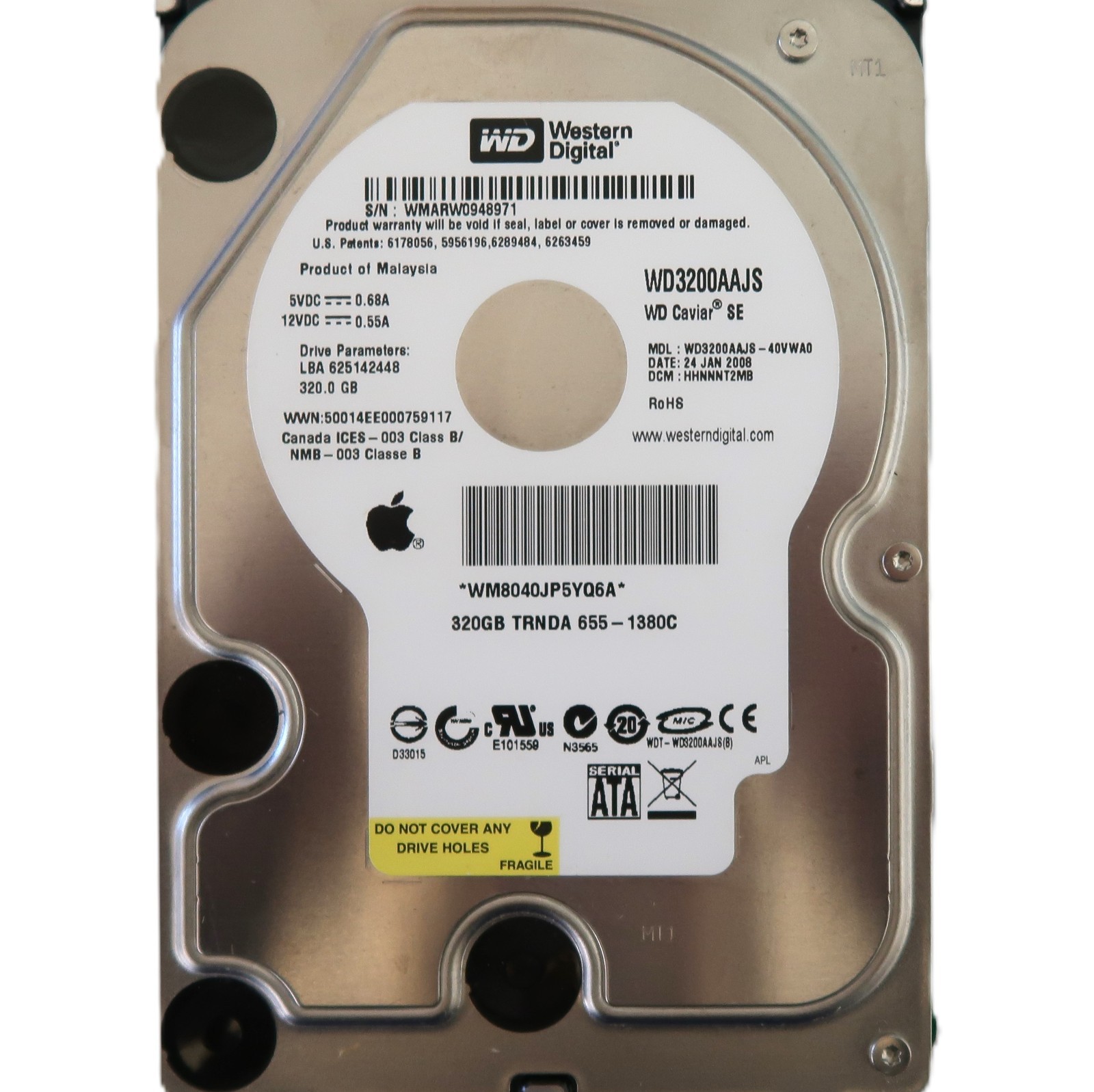 WD WD3200AAJS-40VWA0 HHNNNT2MB (WMAR) Malaysia 3.5" 320gb Sata HDD JAN/2008