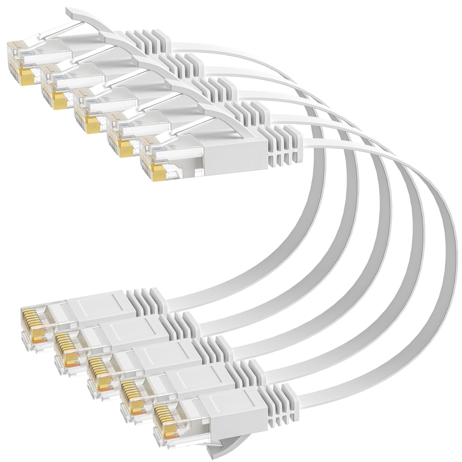 Elecan Cat 6 Flat Ethernet Cable 1 Ft/5 Pack, High Speed Slim Short Patch