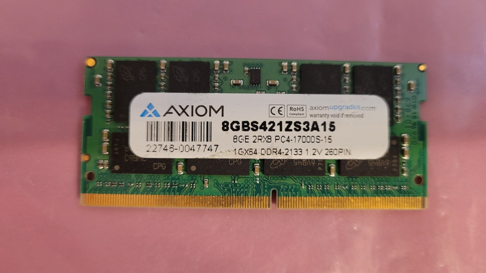 Axiom 8GB PC4 2133 DDR4 2133MHz PC4 17000 2Rx8 1.2V CL15 Laptop Ram Memory