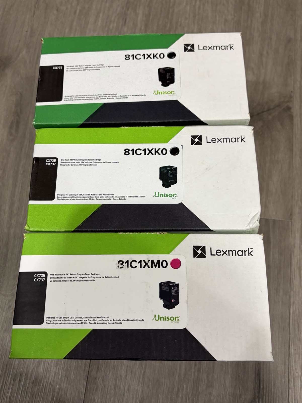 Genuine LEXMARK 81C1XK0 81C1XM0 Extra High Yield Toner LOT OF 3 New/Open Box