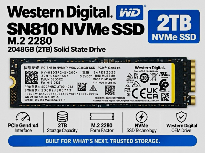 Western Digital SN810 2TB NVMe PCIe Gen4 x4 M.2 2280 Internal SSD OEM