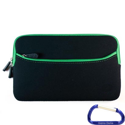 Neoprene Zipper Sleeve Case Cover (Black Green) for Kobo Arc eReader