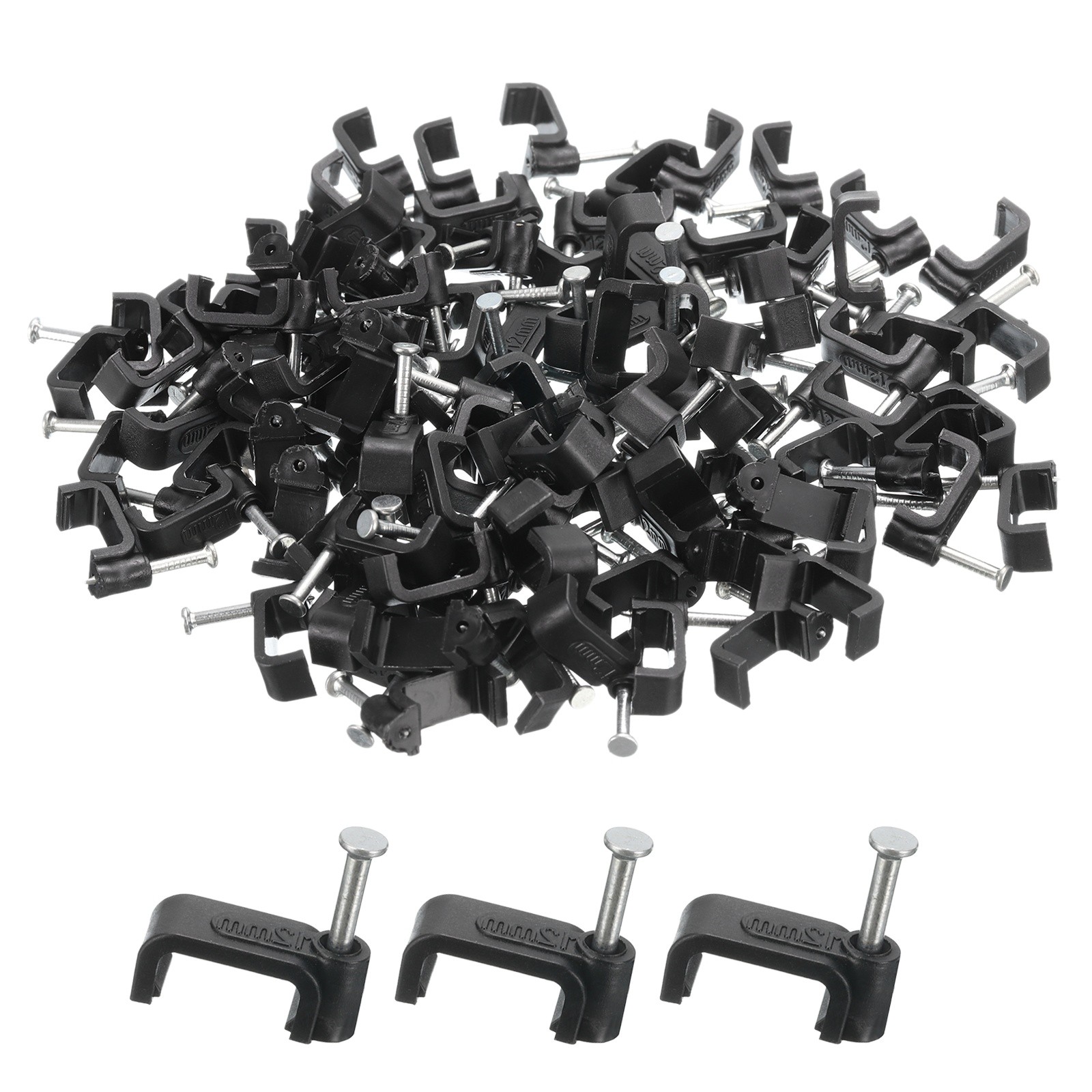 12mm Cable Clips with Steel Nails Black Cable Management Wire Clip, 100 Pcs