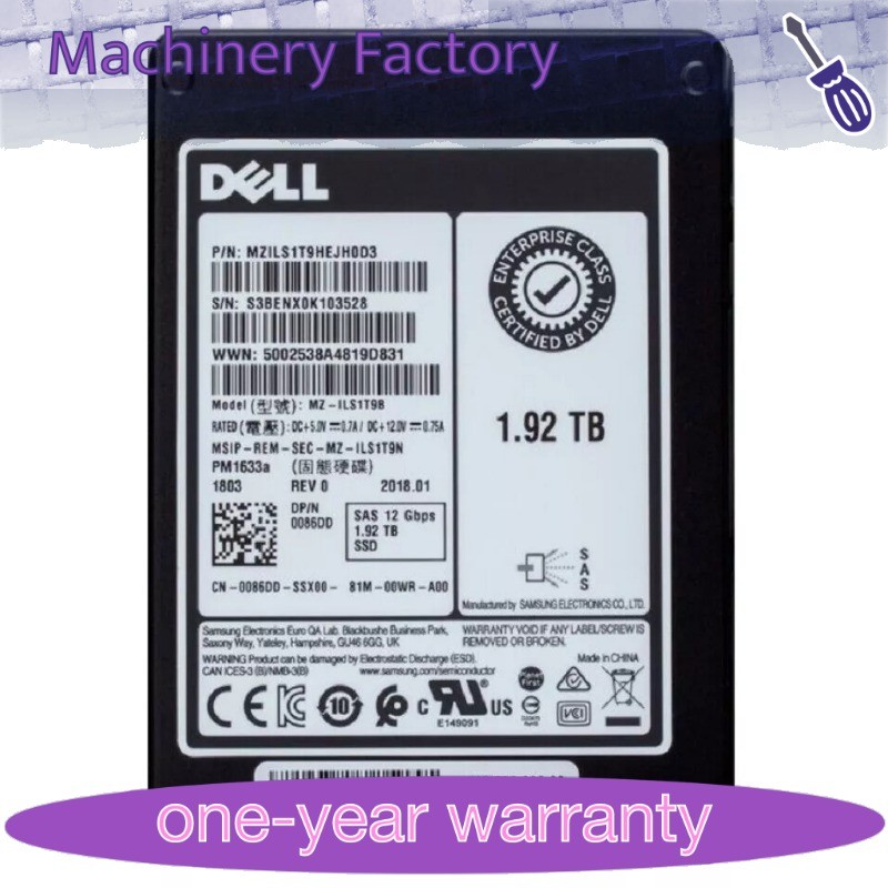 DELL Samsung PM1633a 1.92TB SSD 2.5" SAS 12Gbps MZ-ILS1T9B 0086DD S3BENX0K404346