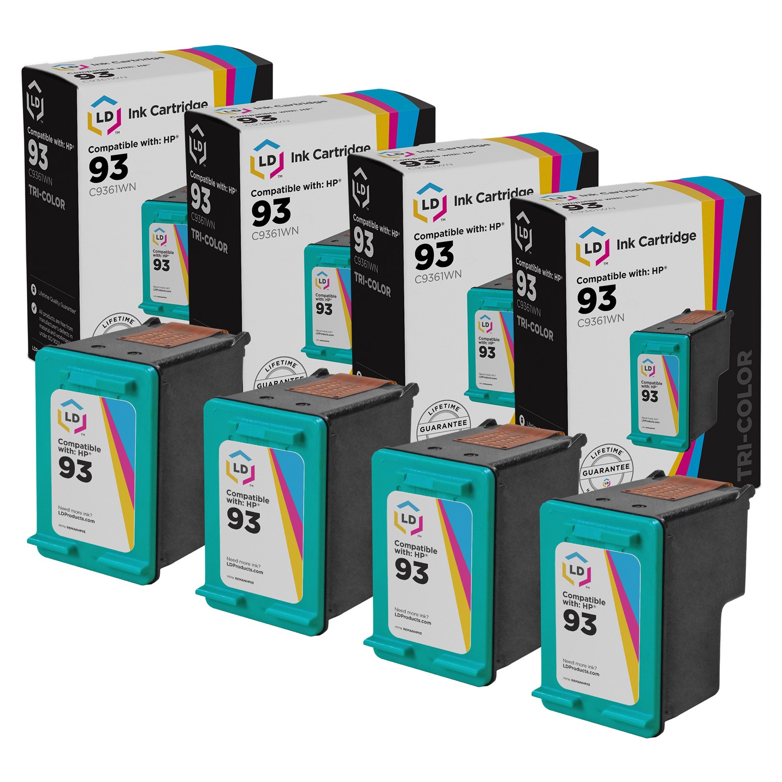 LD Replacement Ink Cartridges for HP C9361WN (HP 93) Tri-Color (4 Pack)