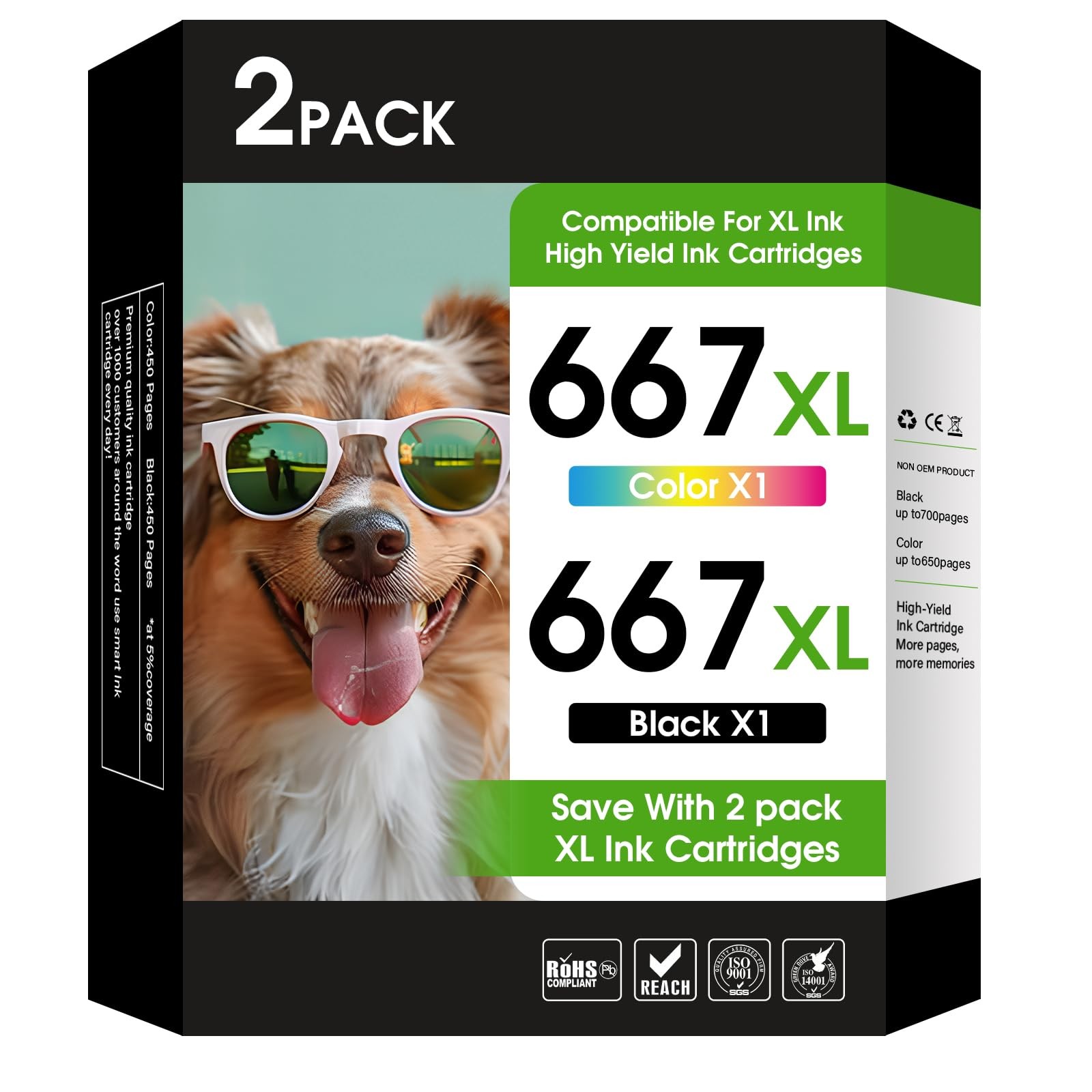 YATUNINK Black and Color Ink Cartridge 2-Pack for HP 667 XL