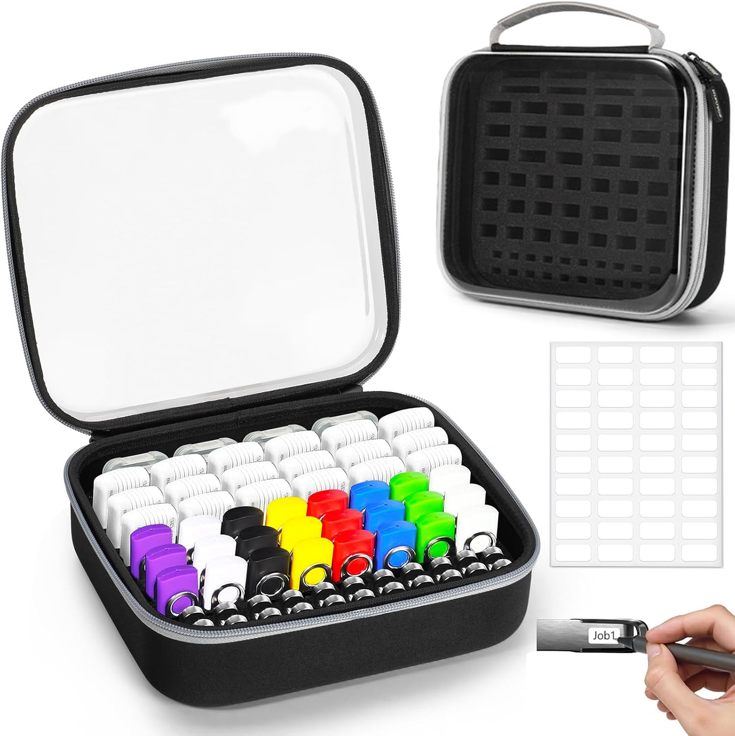 Clear Flash Drive Case, Hard USB Case Thumb Drive Organizer Holds 64 Drives and