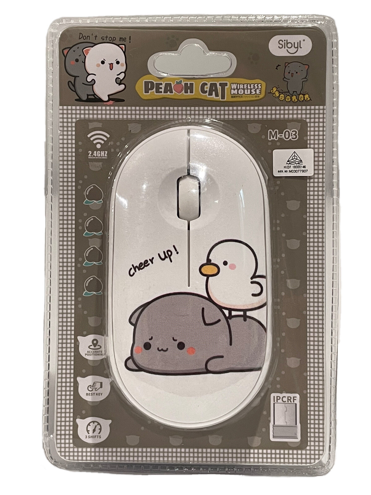 PEACH 🍑CAT Cute Slim 2.4GHZ Wireless Mouse “Cheer up” White-Brand New & Sealed