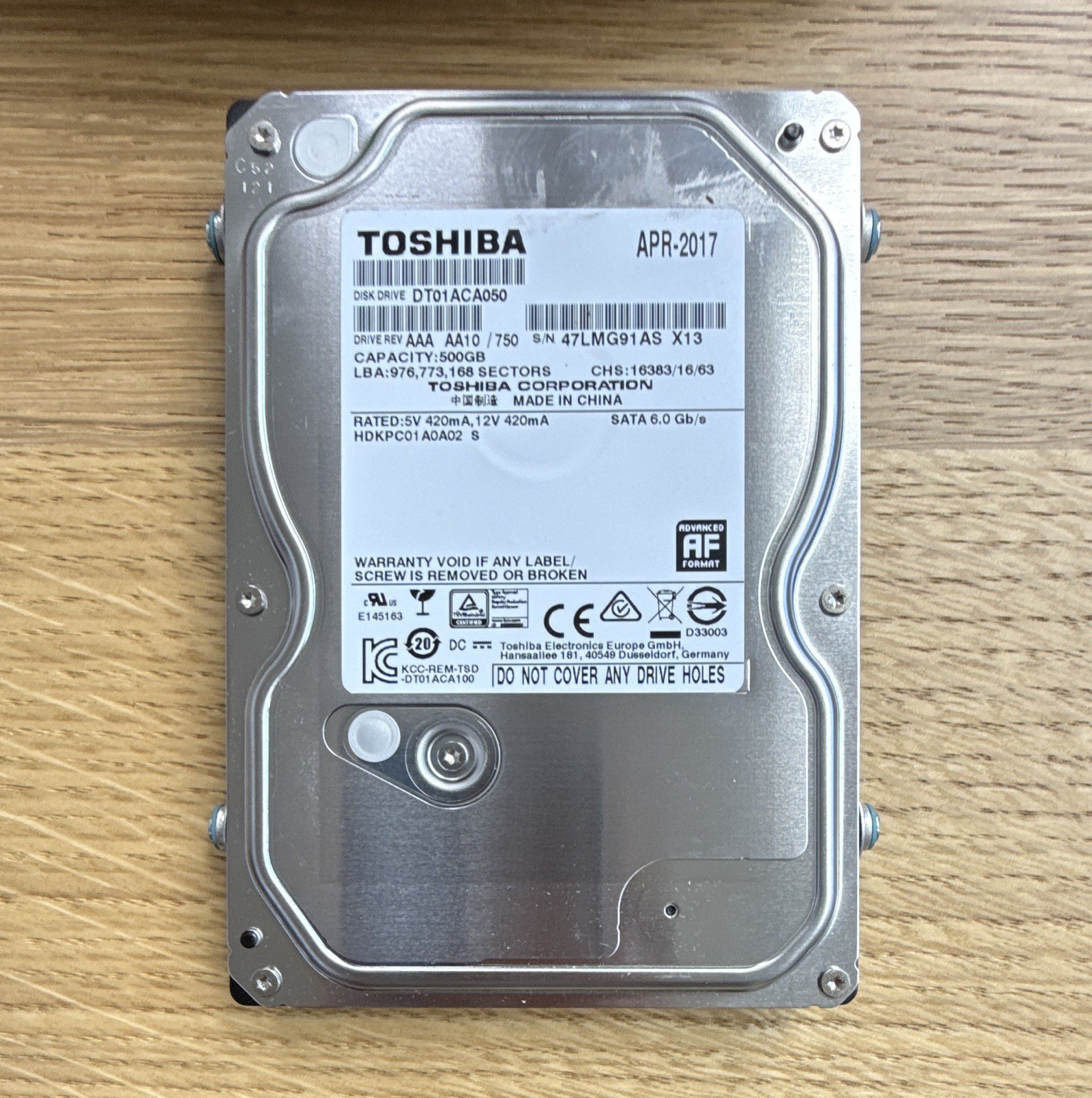 Toshiba DT01ACA050 500GB 3.5" SATA 6Gb/s 7500RPM 8MB Internal HDD