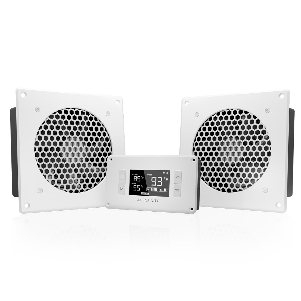 AIRPLATE T8 White Dual-Fan Cabinet Cooling 6" with Thermostat, Home Theater AV